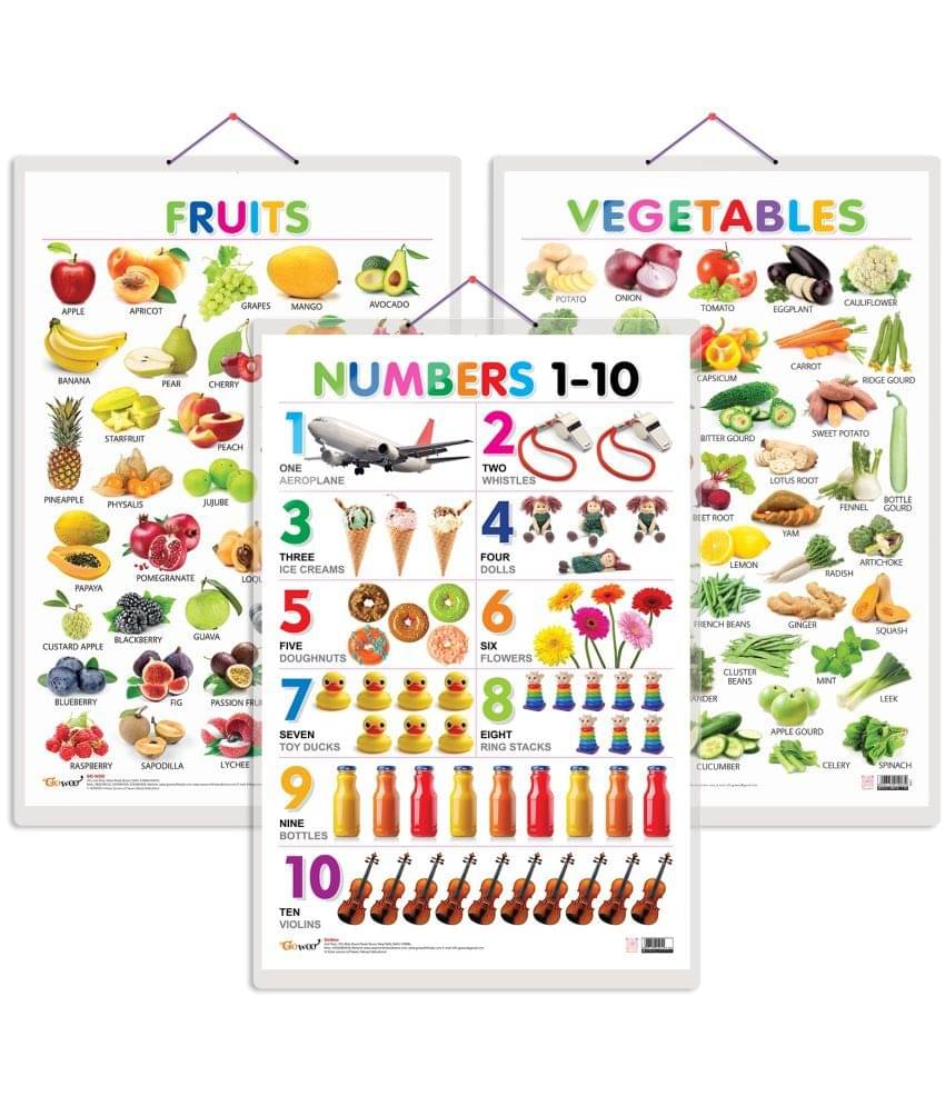 Set of 3 Fruits, Vegetables and Numbers 1-10 Early Learning Educational Charts for Kids | 20"X30" inch |Non-Tearable and Waterproof | Double Sided Laminated | Perfect for Homeschooling, Kindergarten and Nursery Students Set of 3 Fruits, Vegetables and Numbers 1-10 Early Learning Educational Charts for Kids | 20"X30" inch |Non-Tearable and Waterproof | Double Sided Laminated | Perfect for Homeschooling, Kindergarten and Nursery Students