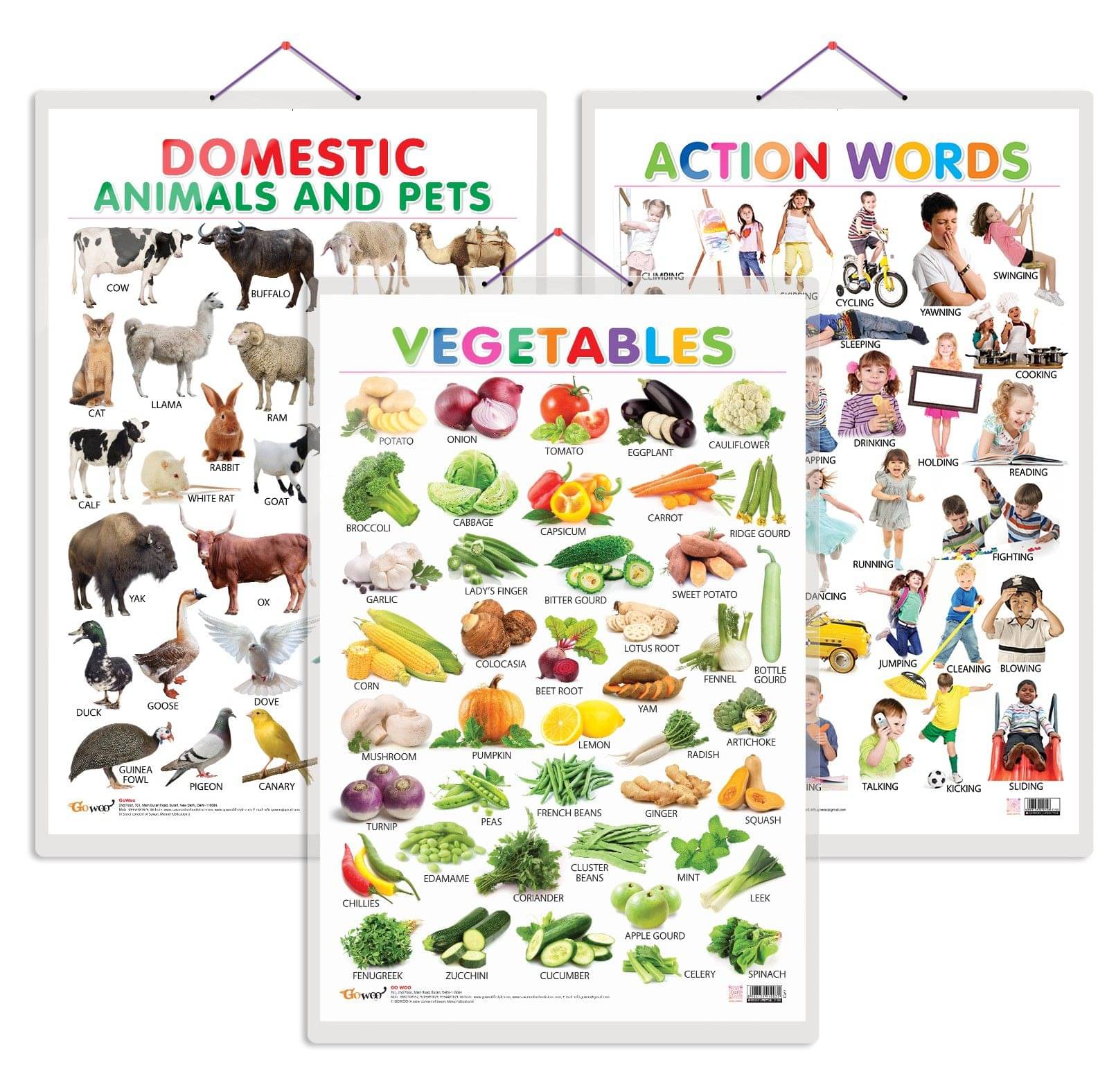 Set of 3 Vegetables, Domestic Animals and Pets and Action Words Early Learning Educational Charts for Kids | 20"X30" inch |Non-Tearable and Waterproof | Double Sided Laminated | Perfect for Homeschooling, Kindergarten and Nursery Students Set of 3 Vegetables, Domestic Animals and Pets and Action Words Early Learning Educational Charts for Kids | 20"X30" inch |Non-Tearable and Waterproof | Double Sided Laminated | Perfect for Homeschooling, Kindergarten and Nursery Students