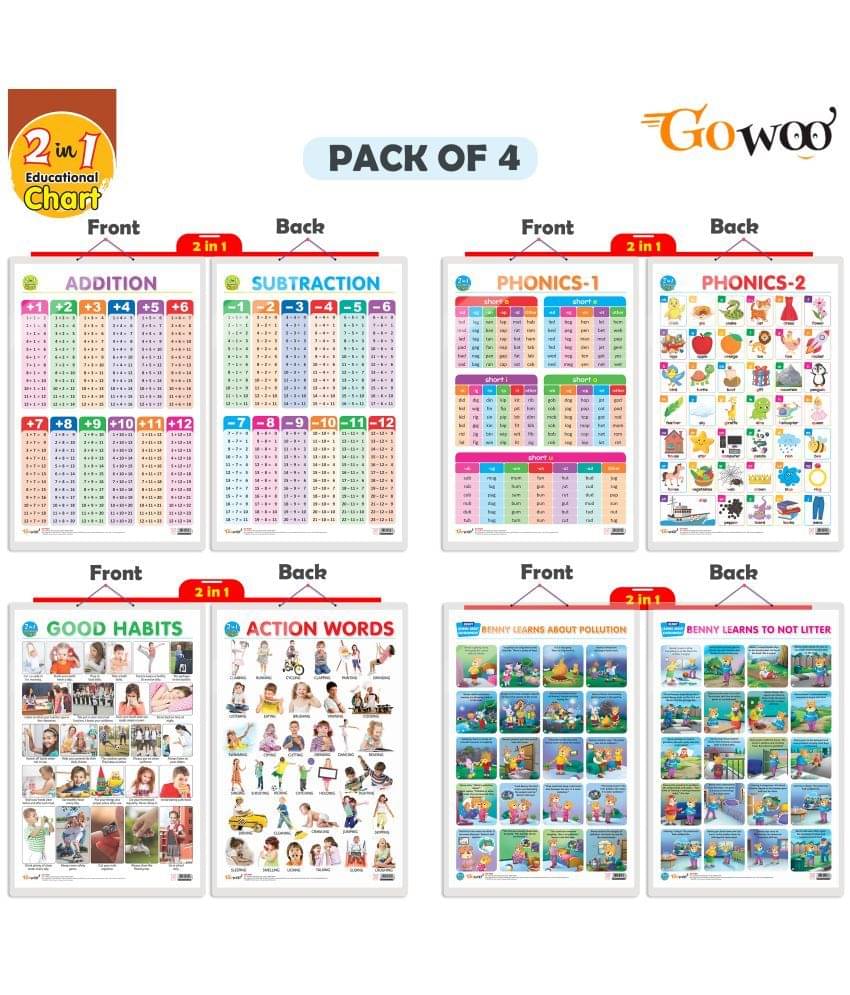     			Set of 4 |  2 IN 1 GOOD HABITS AND ACTION WORDS, 2 IN 1 ADDITION AND SUBTRACTION, 2 IN 1 PHONICS 1 AND PHONICS 2 and 2 IN 1 BENNY LEARNS ABOUT POLLUTION AND BENNY LEARNS NOT TO LITTER