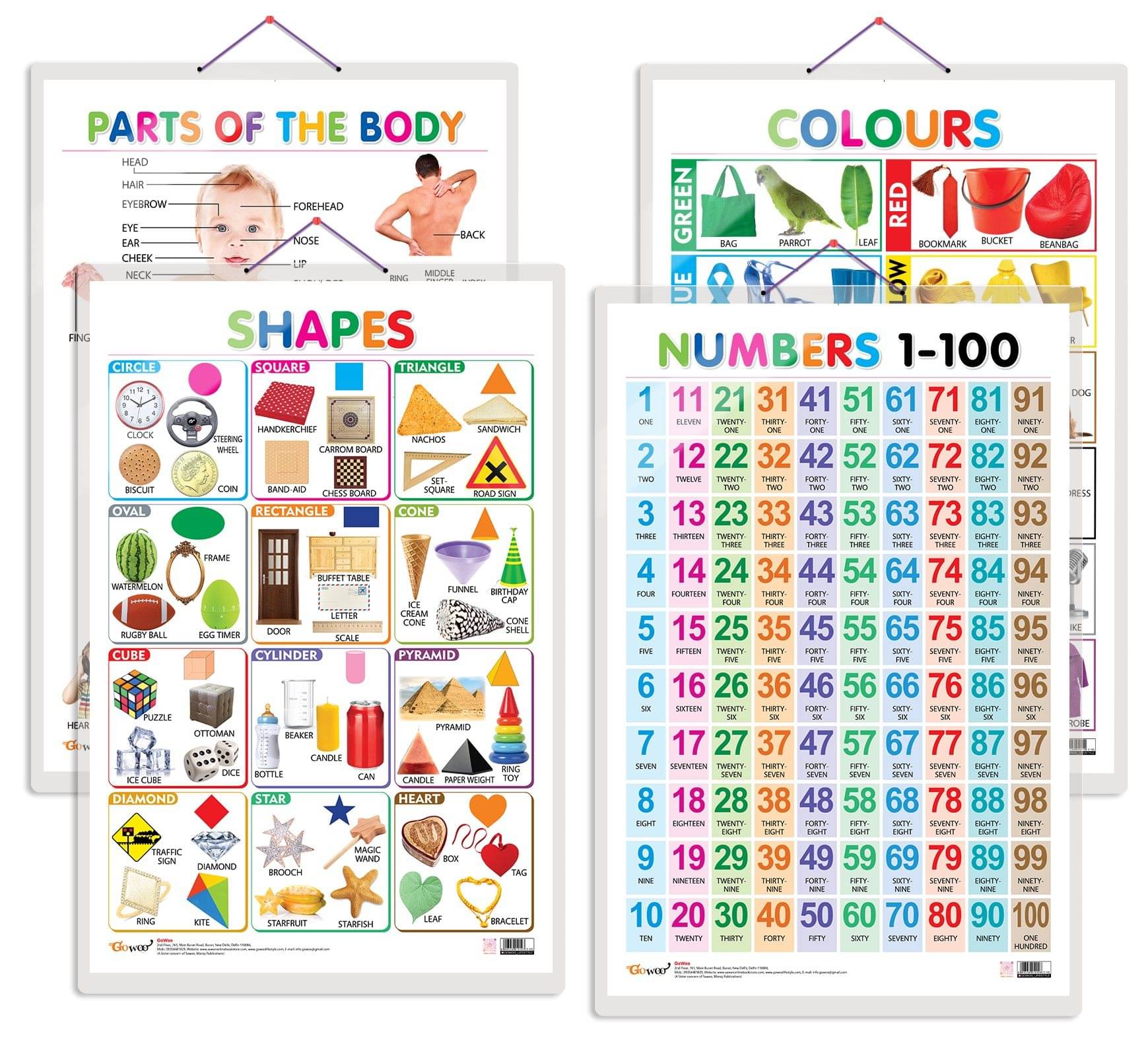Set of 4 Colours, Shapes, Parts of the Body and Numbers 1-100 Early Learning Educational Charts for Kids | 20"X30" inch |Non-Tearable and Waterproof | Double Sided Laminated | Perfect for Homeschooling, Kindergarten and Nursery Students Set of 4 Colours, Shapes, Parts of the Body and Numbers 1-100 Early Learning Educational Charts for Kids | 20"X30" inch |Non-Tearable and Waterproof | Double Sided Laminated | Perfect for Homeschooling, Kindergarten and Nursery Students