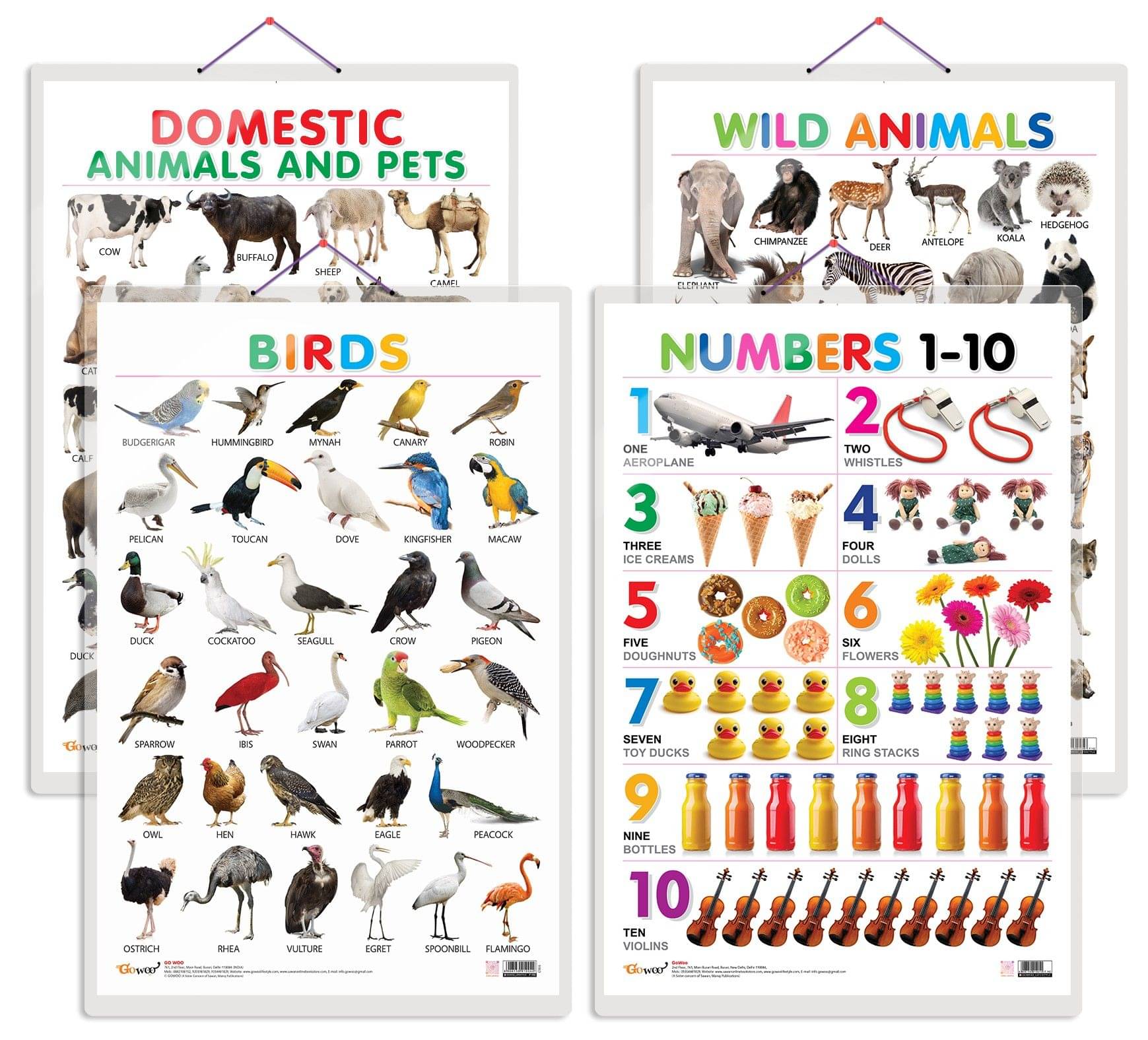 Set of 4 Domestic Animals and Pets, Wild Animals, Birds and Numbers 1-10 Early Learning Educational Charts for Kids | 20"X30" inch |Non-Tearable and Waterproof | Double Sided Laminated | Perfect for Homeschooling, Kindergarten and Nursery Students Set of 4 Domestic Animals and Pets, Wild Animals, Birds and Numbers 1-10 Early Learning Educational Charts for Kids | 20"X30" inch |Non-Tearable and Waterproof | Double Sided Laminated | Perfect for Homeschooling, Kindergarten and Nursery Students