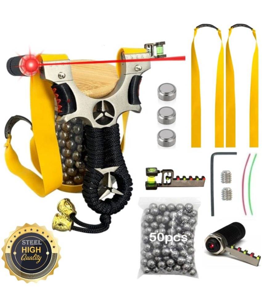     			Indian Slingshot Stainless Steel Slingshot High Precision Competitive Sports Catapult Gulel with Rubber Band Full Set