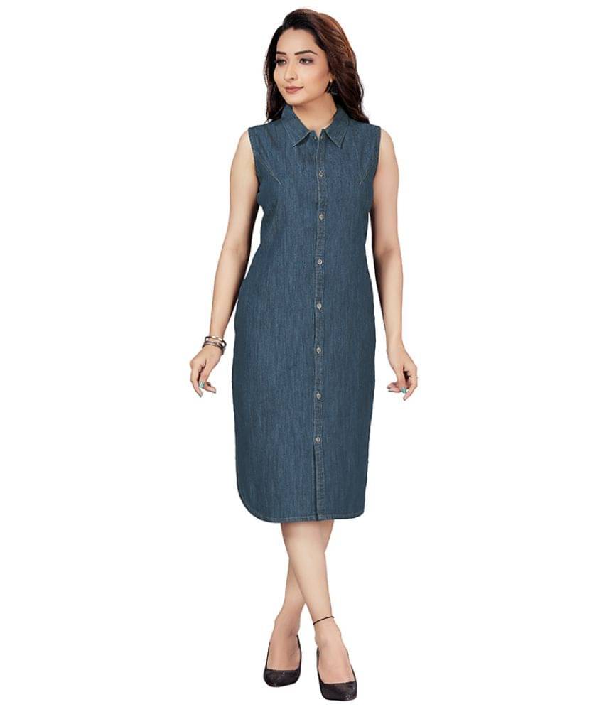 TAT2 FASHIONS Women Denim Solid Shift Dress ( Blue ) TAT2 FASHIONS Women Denim Solid Shift Dress ( Blue )