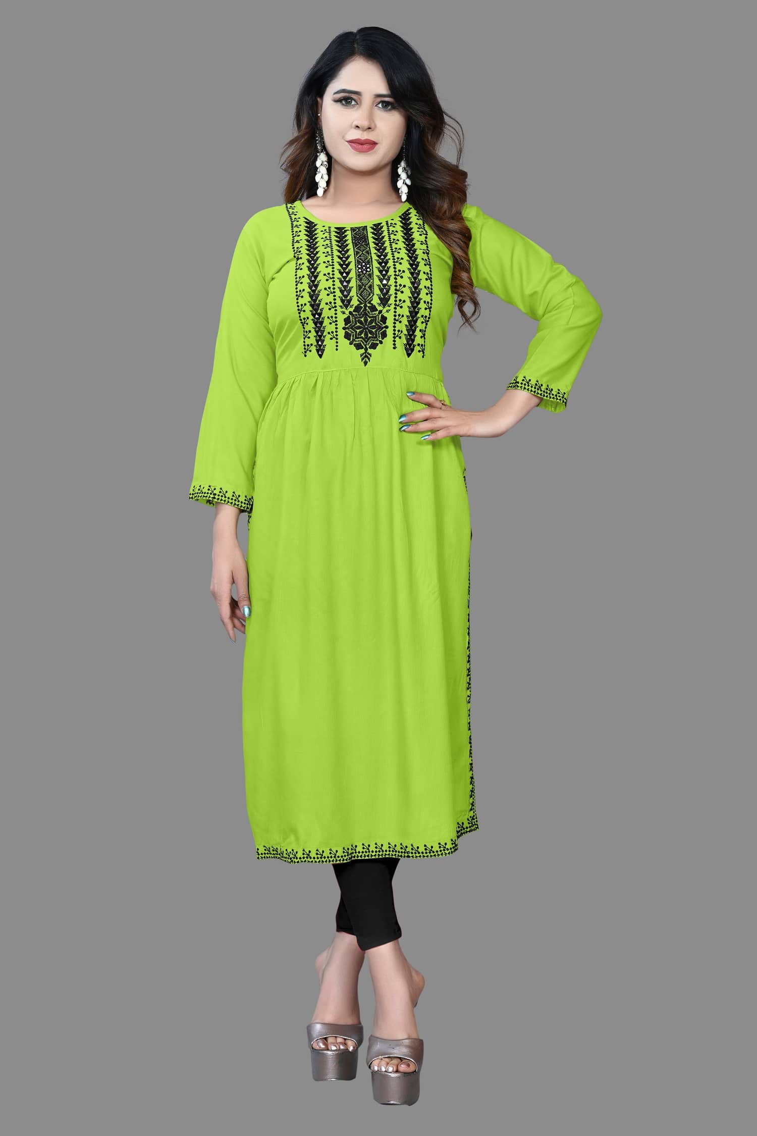 haya fashion - Lime Green Rayon Women's Straight Kurti ( Pack of 1 ) - Kurtis, Tunics | Buy online on ZillyBuy