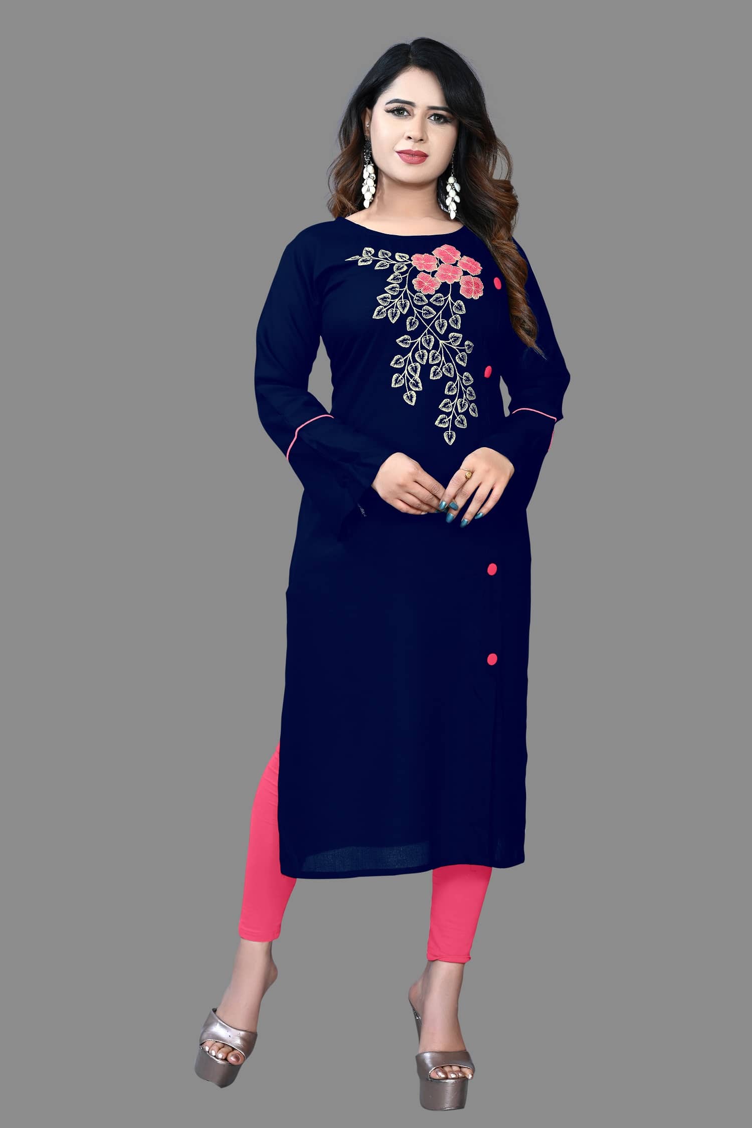 haya fashion - Navy Blue Rayon Women's Straight Kurti ( Pack of 1 ) - Kurtis, Tunics | Buy online on ZillyBuy
