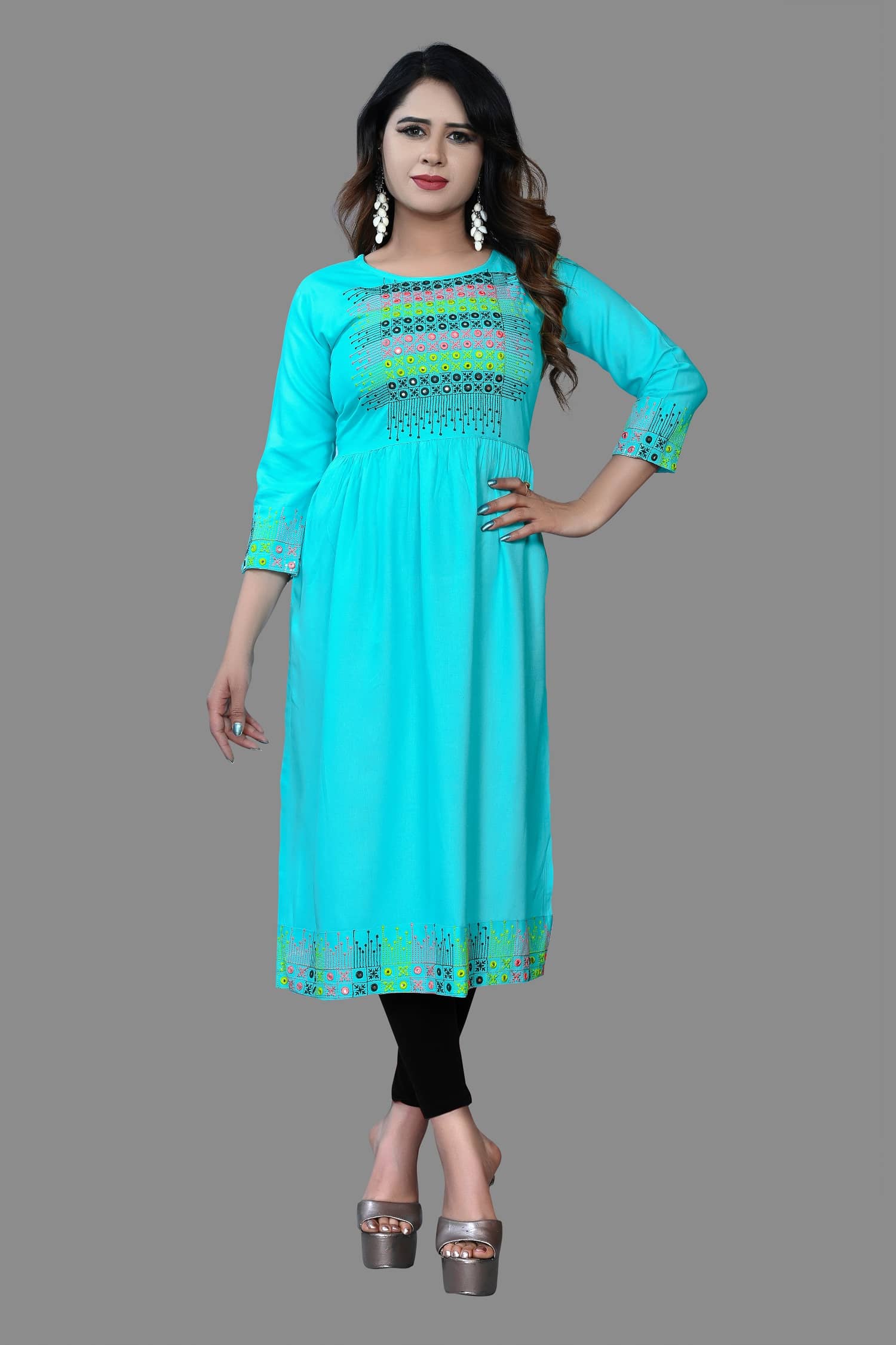 haya fashion - Turquoise Rayon Women's Straight Kurti ( Pack of 1 ) - Kurtis, Tunics | Buy online on ZillyBuy
