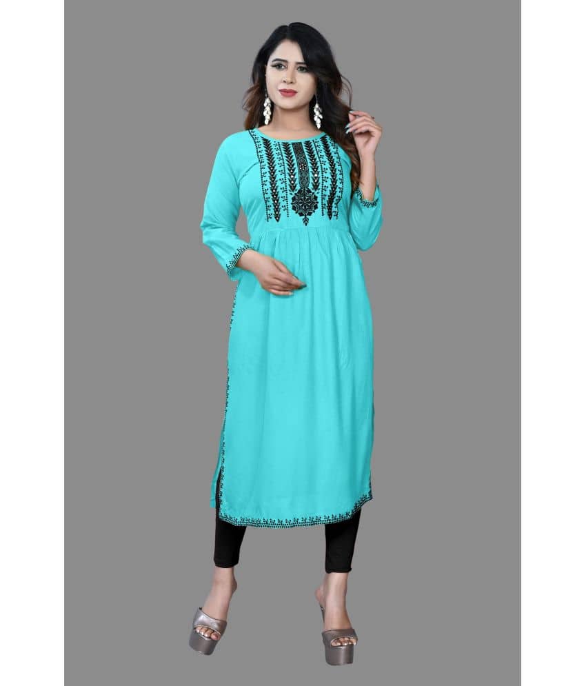 haya fashion - Turquoise Rayon Women's Straight Kurti ( Pack of 1 ) - Kurtis, Tunics | Buy online on ZillyBuy