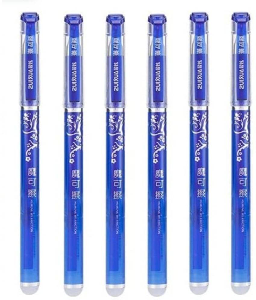     			2381 YESKART - 6 PC Blue Ink Erasable Gel Pen Set with attached Magic Wipe Eraser( PACK OF 6Pcs)