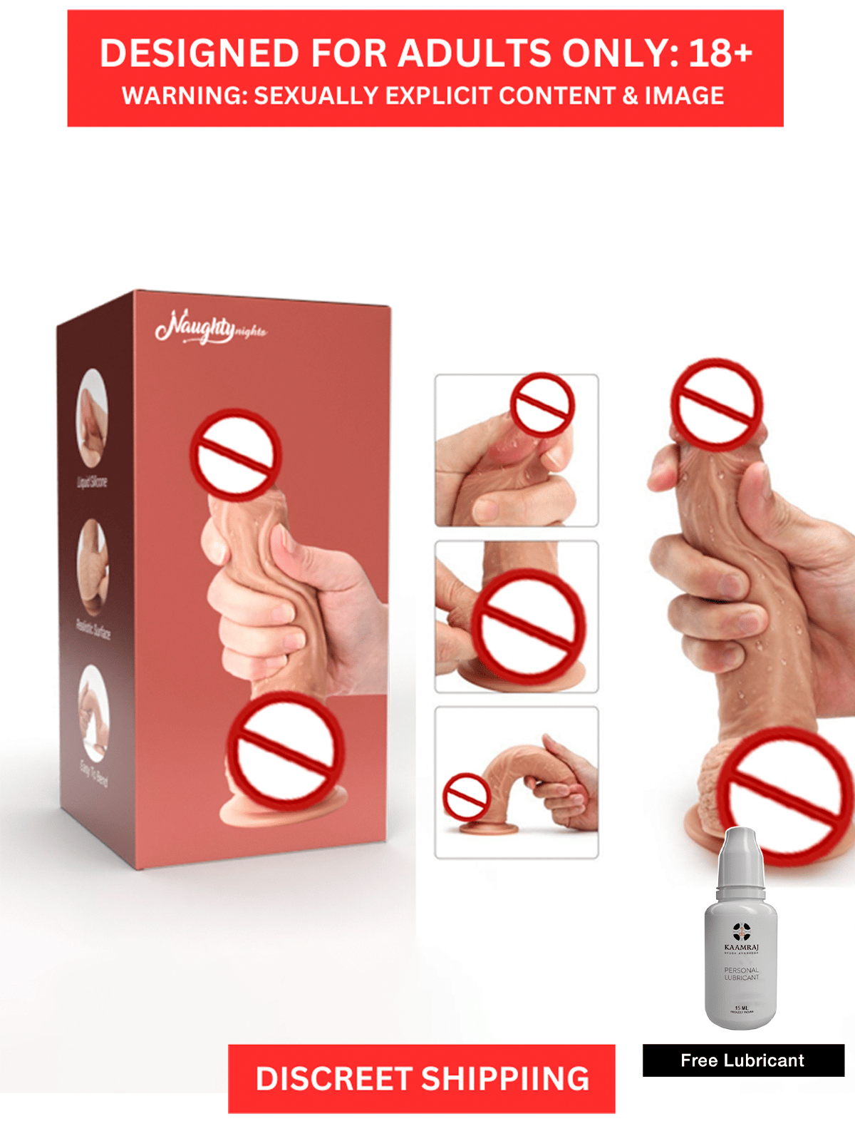 7 Inch Realistic Pink Head Soft Sexual Dildo Sex Toy For Women + Free Kaamraj Lubricant By Naughty Nights