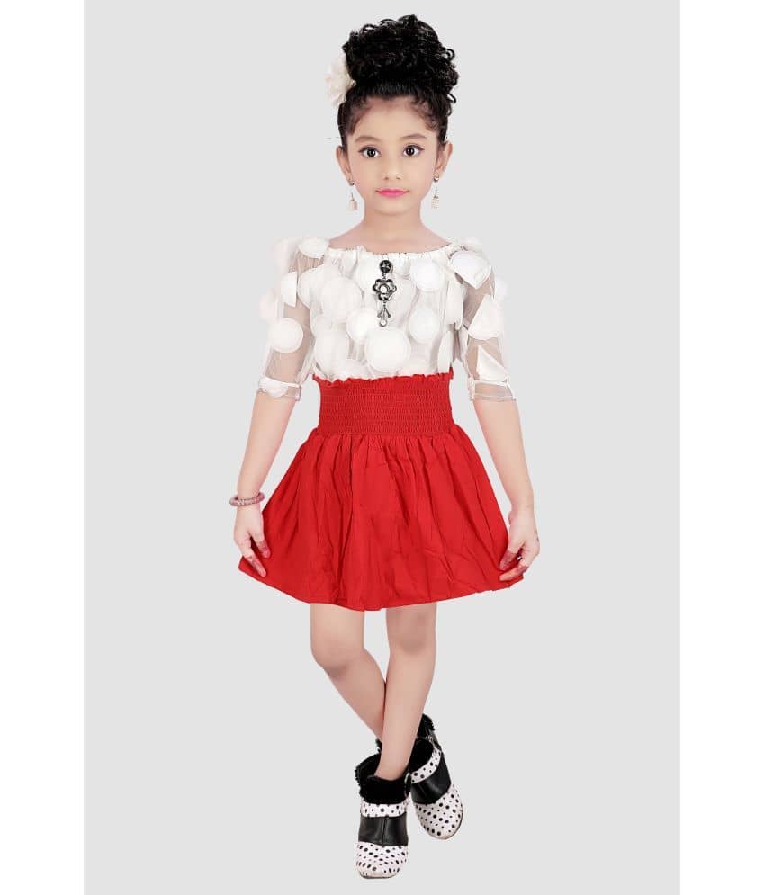 9stiches - Red Net Baby Girl Frock ( Pack of 1 )