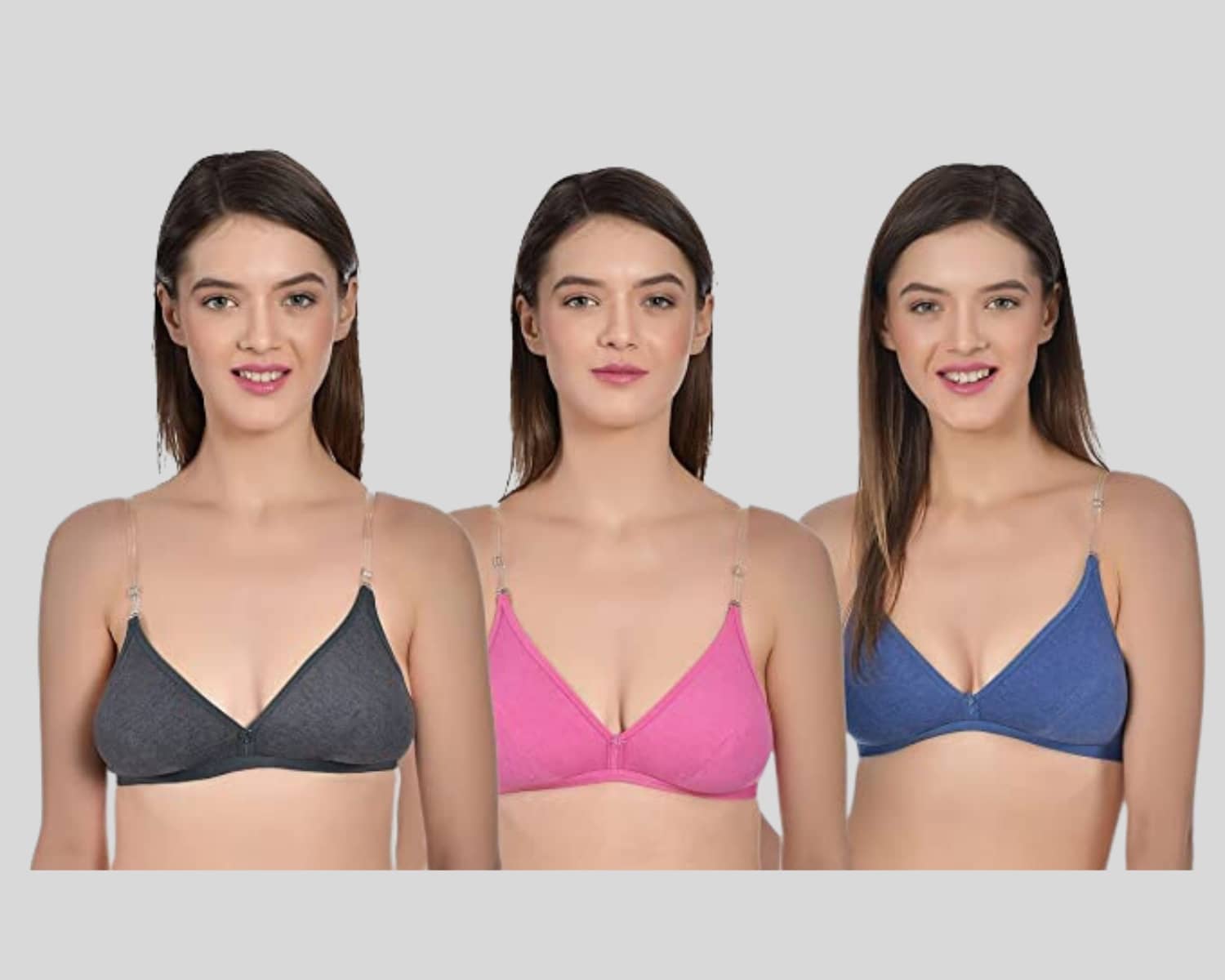 AIMLY Pack of 3 Cotton Blend Non Padded Women's T-Shirt Bra ( Black )