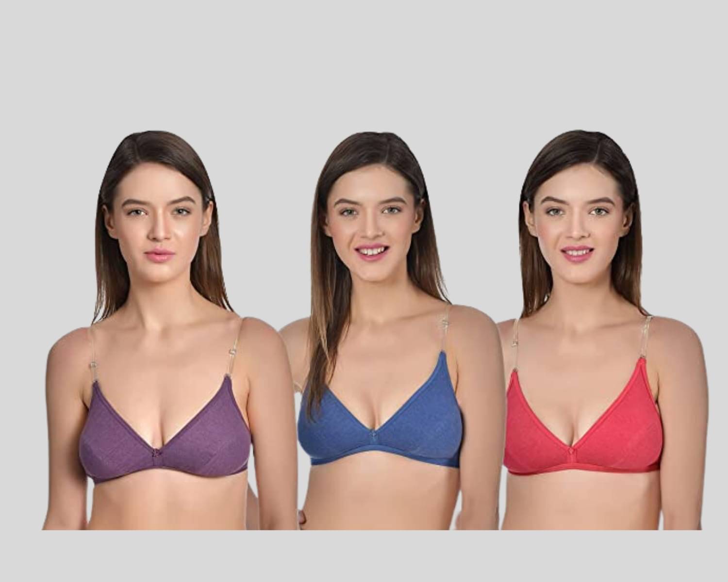AIMLY Pack of 3 Cotton Blend Non Padded Women's T-Shirt Bra ( Purple ) AIMLY Pack of 3 Cotton Blend Non Padded Women's T-Shirt Bra ( Purple )