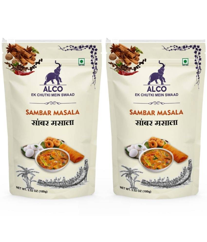 Alco Spices Sambar Masala | 100% Organic & Vegetarian- 100gm Zipper Pack of 2 - 200 gm Alco Spices Sambar Masala | 100% Organic & Vegetarian- 100gm Zipper Pack of 2 - 200 gm