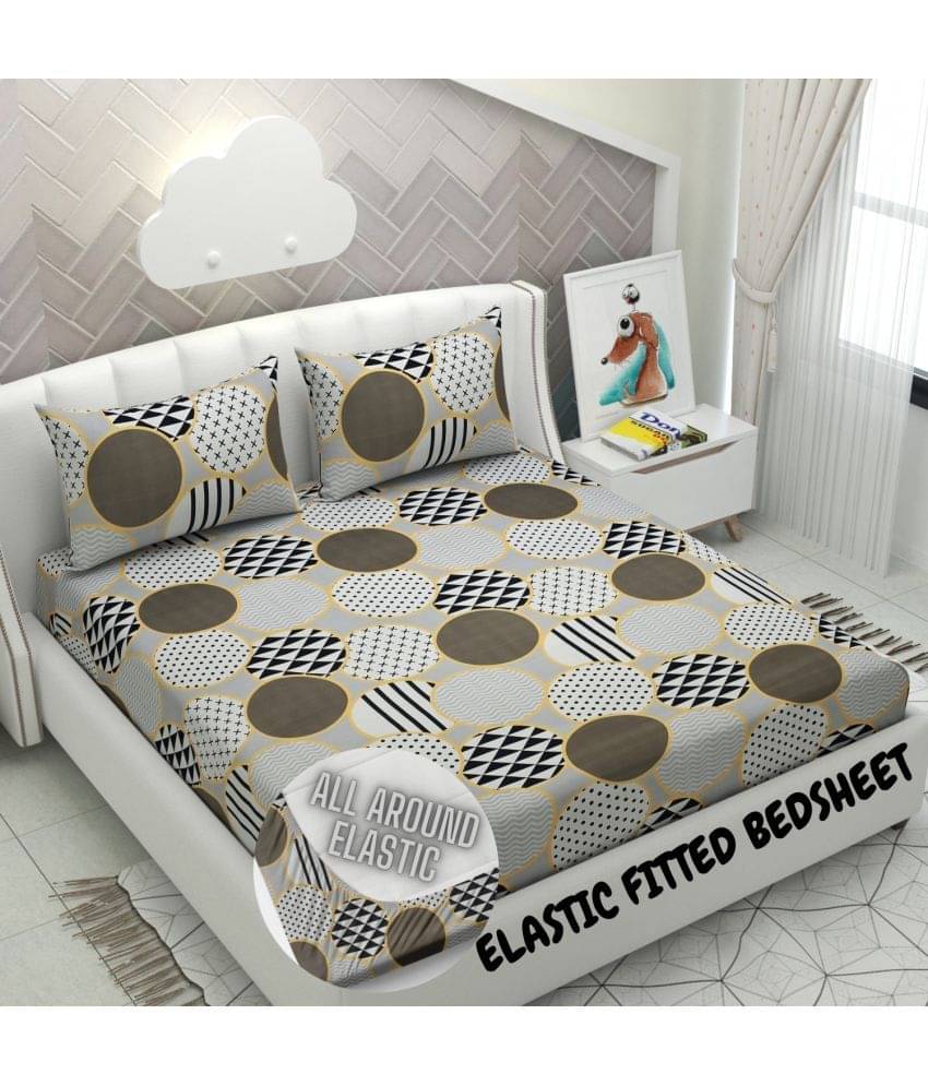     			Apala Microfibre Abstract Printed Fitted Double Bedsheet With 2 Pillow Covers- Black
