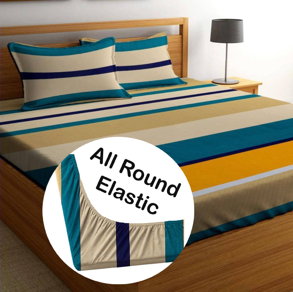     			Apala Microfibre Abstract Printed Fitted Double Bedsheet With 2 Pillow Covers- Yellow