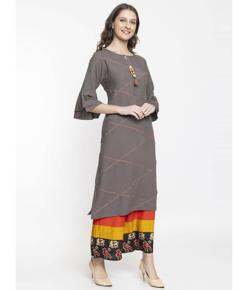 ELTHIA - Grey Rayon Women's Straight Kurti ( Pack of 1 ) - Kurtis, Tunics | Buy online on ZillyBuy