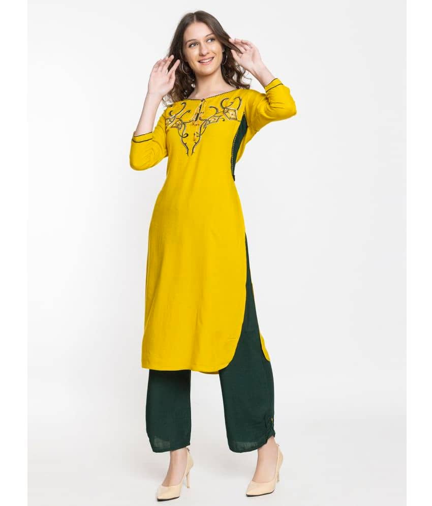 ELTHIA - Yellow Rayon Women's Straight Kurti ( Pack of 1 ) - Kurtis, Tunics | Buy online on ZillyBuy