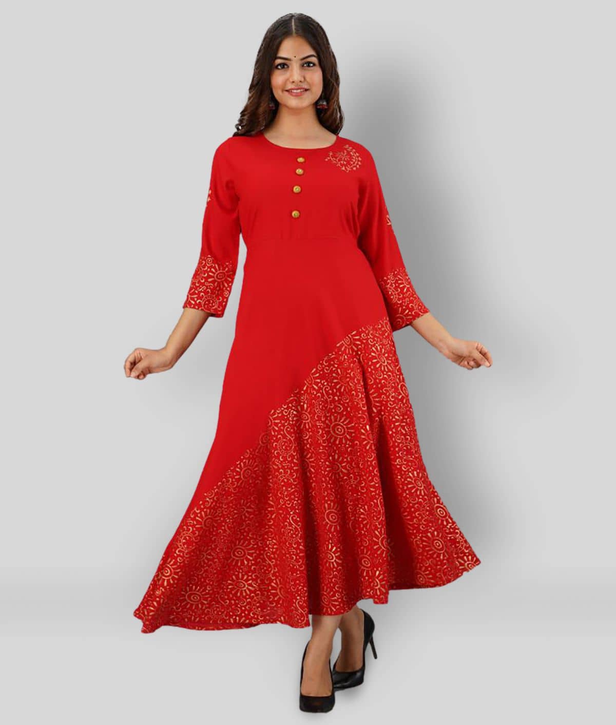FABRR - Red Rayon Women's Anarkali Kurti ( Pack of 1 ) - Kurtis, Tunics | Buy online on ZillyBuy