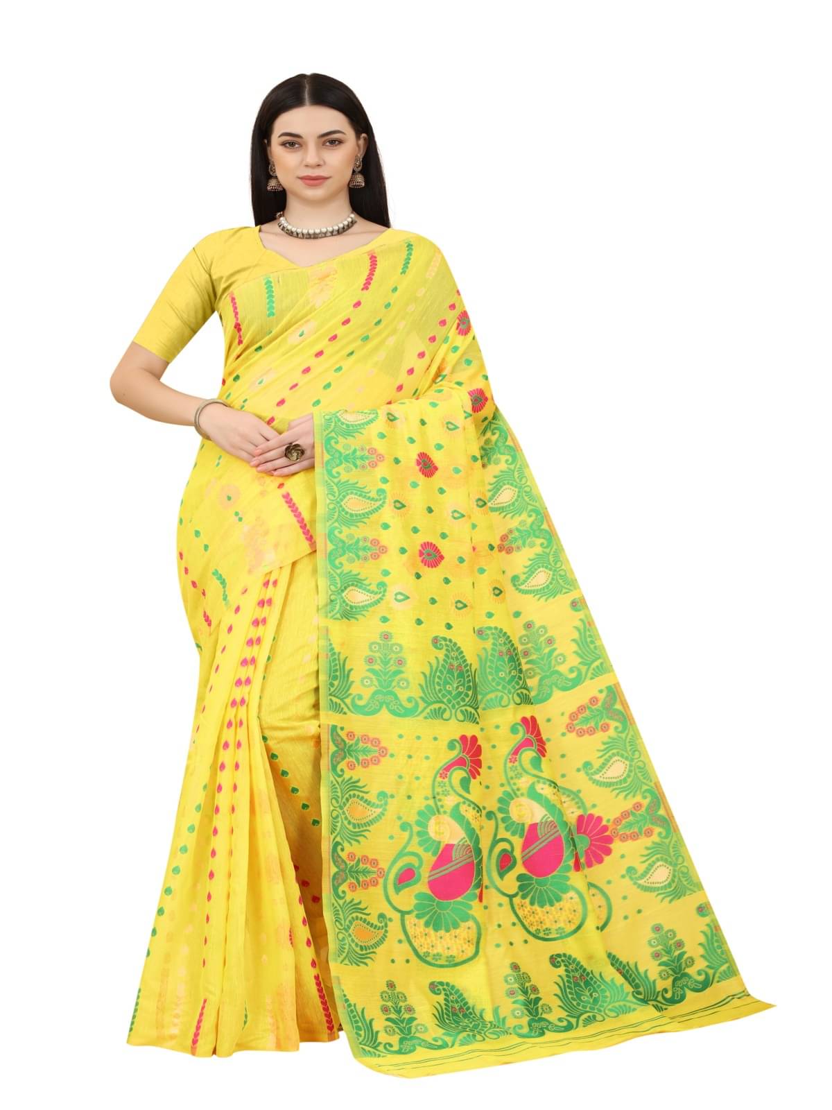     			NENCY FASHION Cotton Embroidered Saree With Unstitched Blouse Piece ( Gold )