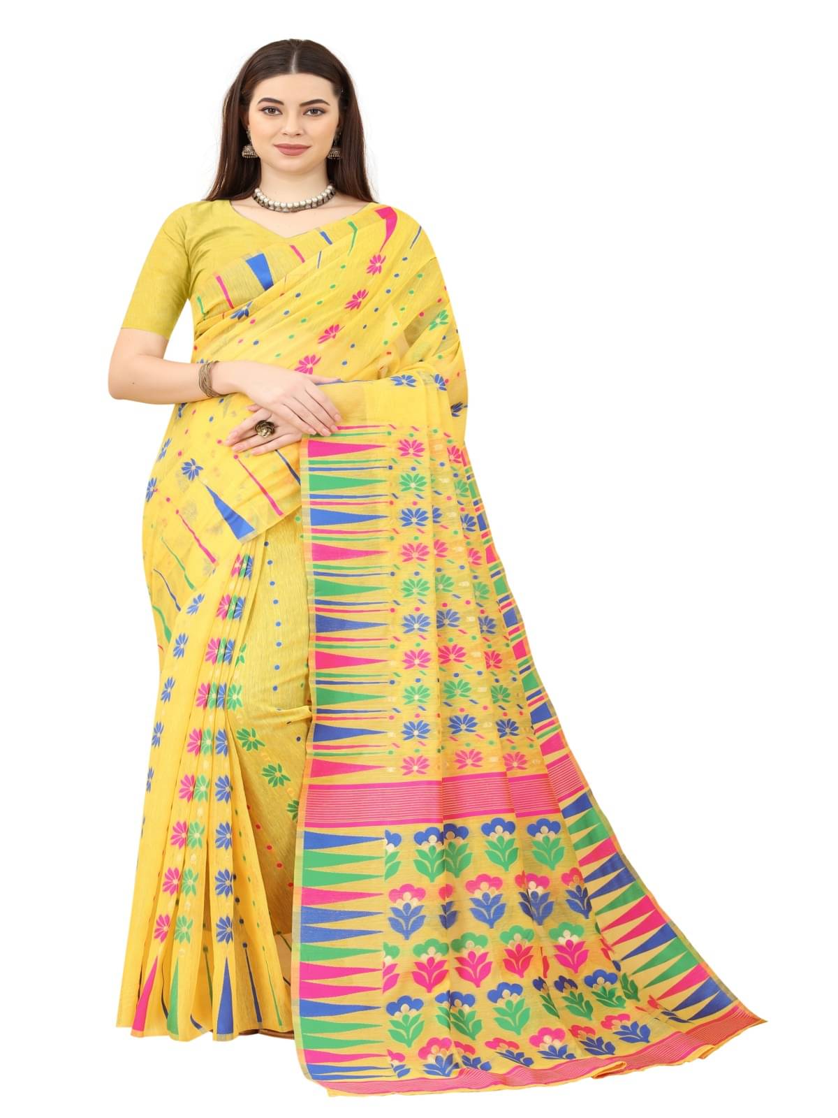     			NENCY FASHION Cotton Embroidered Saree With Unstitched Blouse Piece ( Gold )