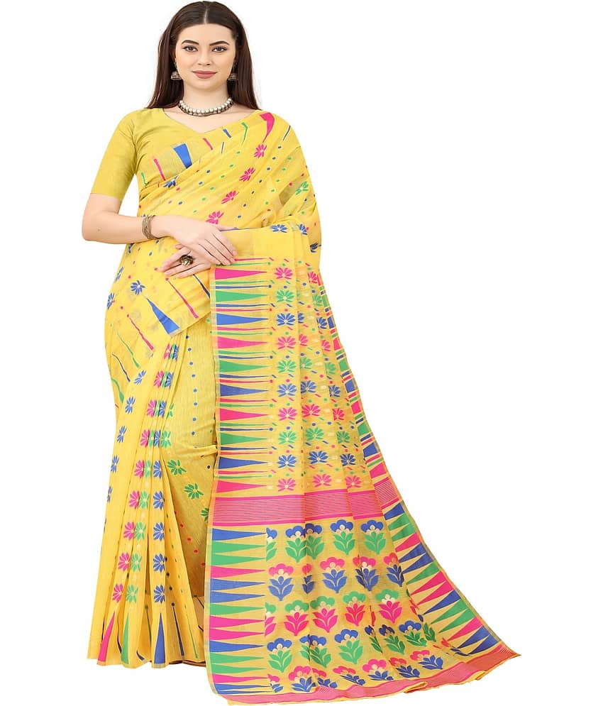 NENCY FASHION Cotton Embroidered Saree With Unstitched Blouse Piece ( Red ) - Sarees | Buy online on ZillyBuy