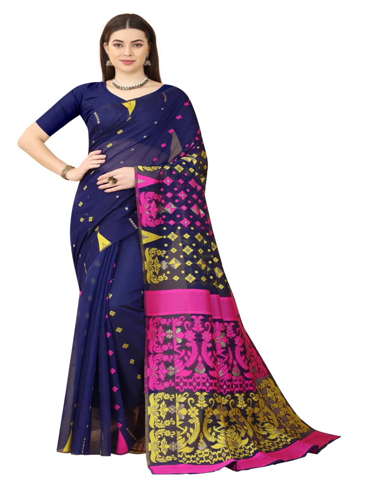 NENCY FASHION Cotton Printed Saree With Unstitched Blouse Piece ( Gold ) - Sarees | Buy online on ZillyBuy