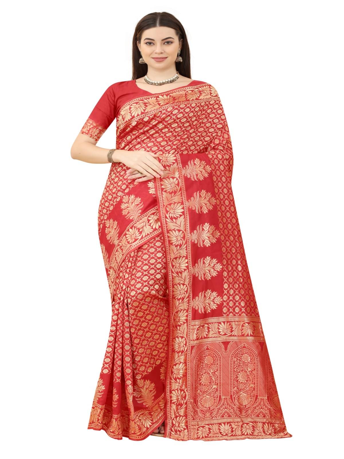     			NENCY FASHION Banarasi Silk Embellished Saree With Unstitched Blouse Piece ( Red )