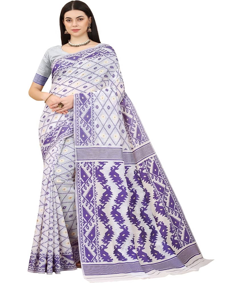 NENCY FASHION Cotton Printed Saree With Unstitched Blouse Piece ( White ) - Sarees | Buy online on ZillyBuy