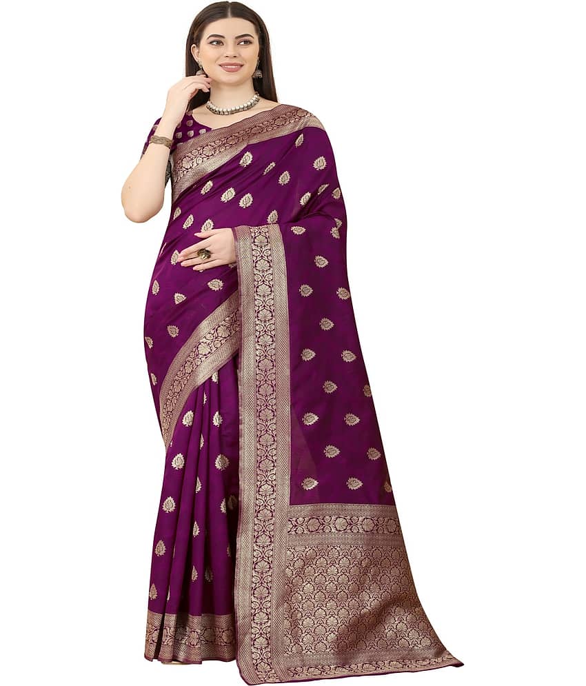 NENCY FASHION Banarasi Silk Embellished Saree With Unstitched Blouse Piece ( Green ) - Sarees | Buy online on ZillyBuy