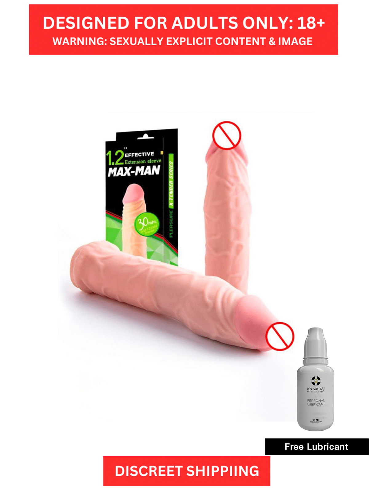 Skin Safe Silicon Size Extension Penis Sleeve For Men | Sex Toys For Men By Naughty Nights + Free Kaamraj Lubricant