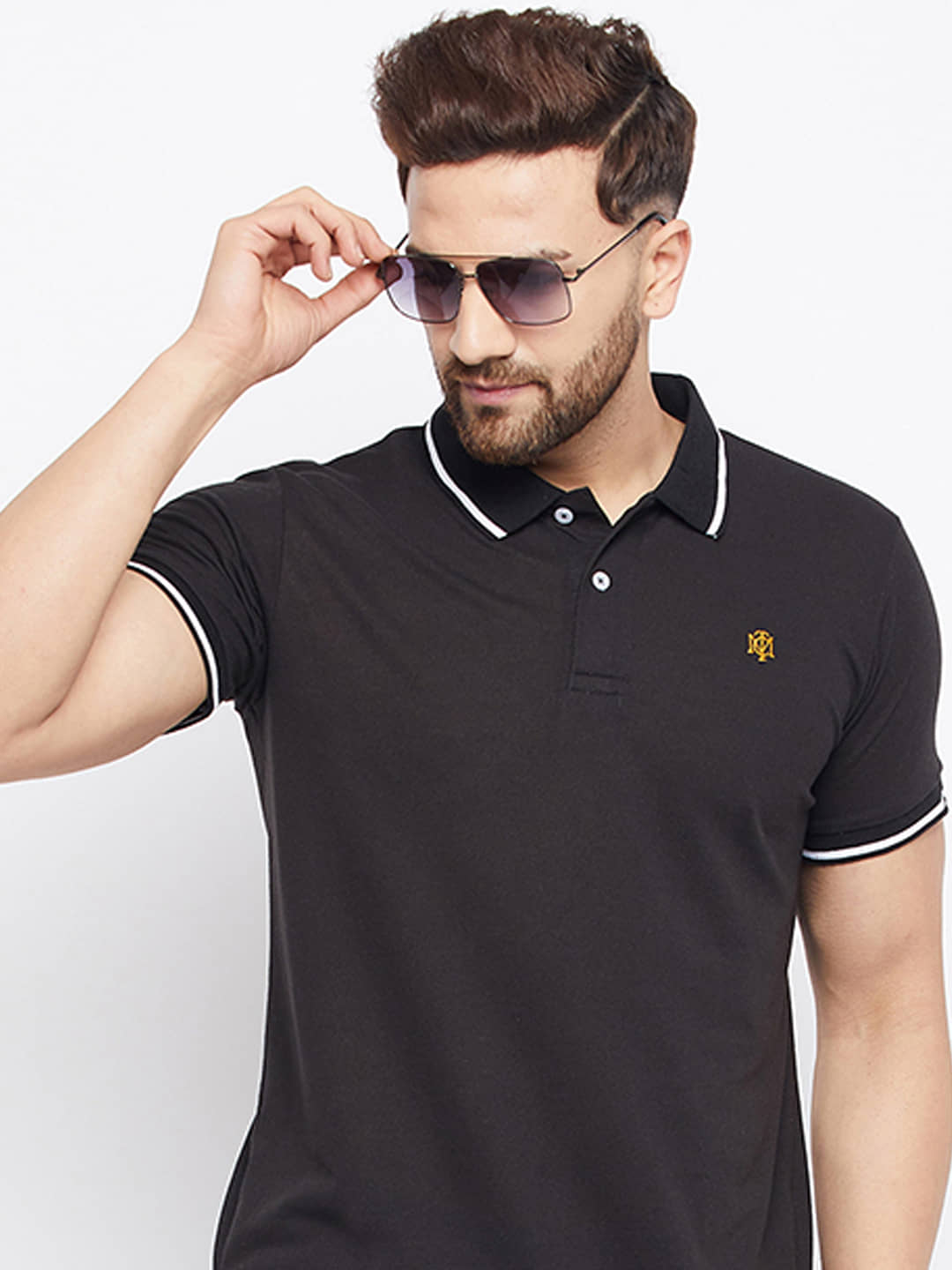 The Million Club Pack of 1 Cotton Blend Regular Fit Solid Half Sleeves Men's Polo T Shirt ( Black )