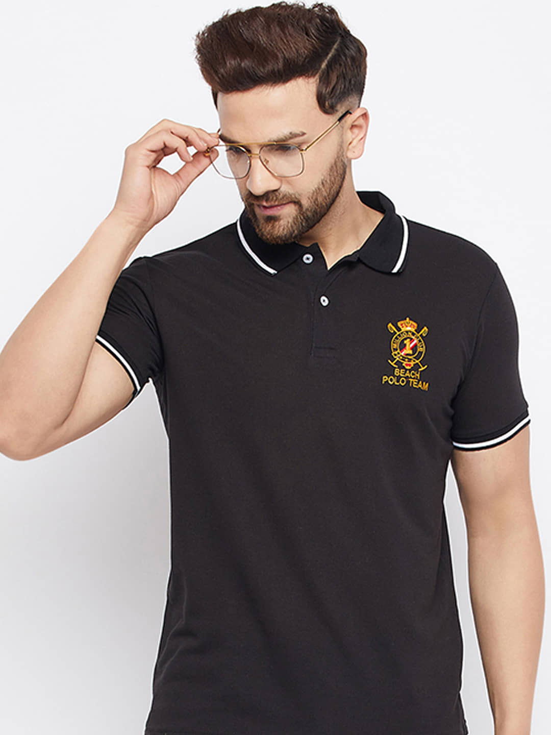The Million Club Pack of 1 Cotton Blend Regular Fit Printed Half Sleeves Men's Polo T Shirt ( Black )