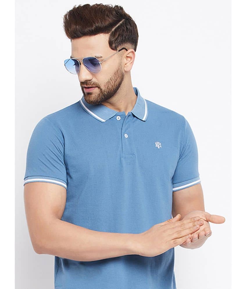 The Million Club Pack of 1 Cotton Blend Regular Fit Solid Half Sleeves Men's Polo T Shirt ( Blue )