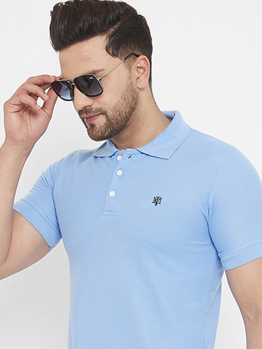 The Million Club Pack of 1 Cotton Blend Regular Fit Solid Half Sleeves Men's Polo T Shirt ( Blue )