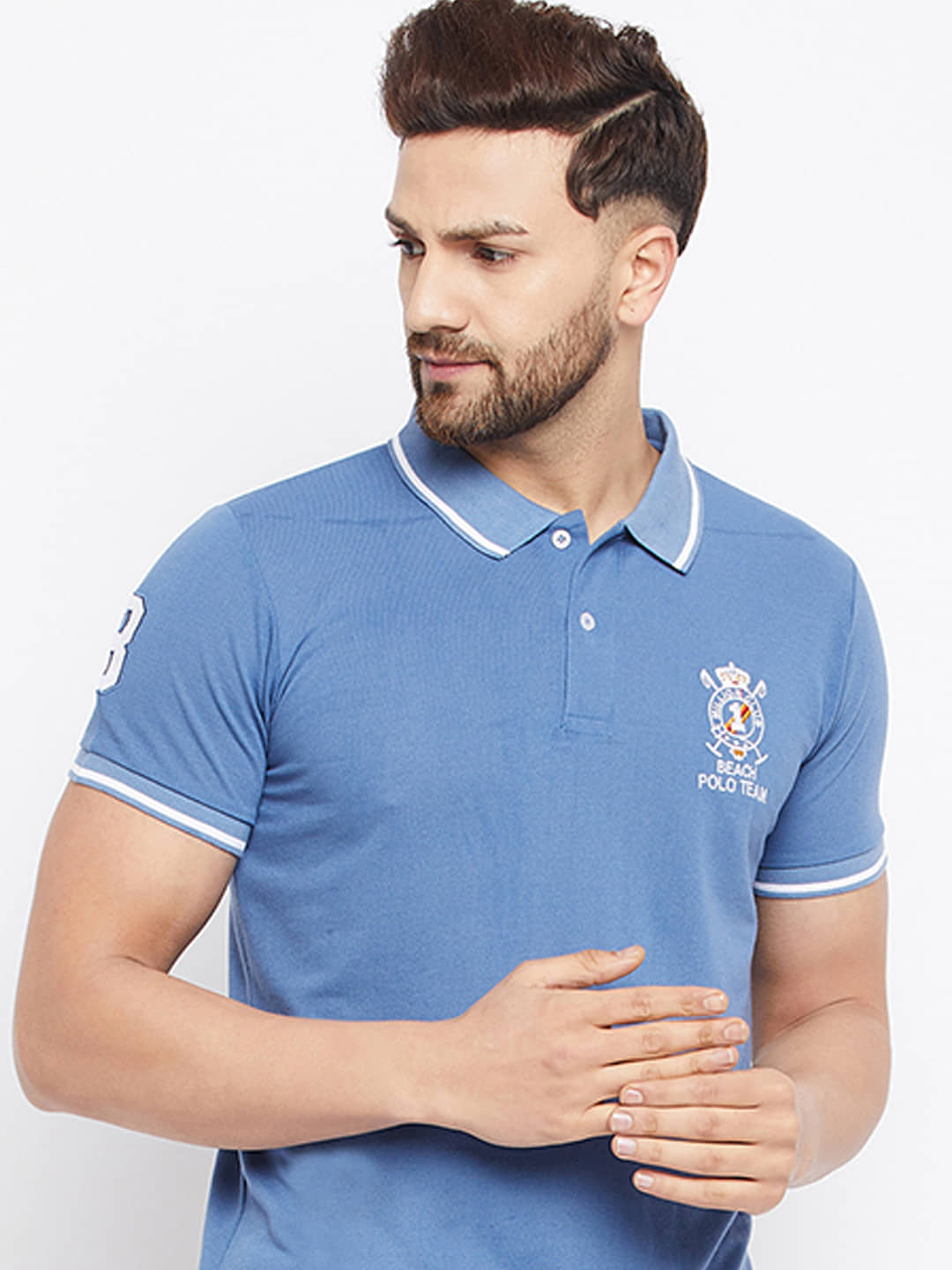The Million Club Pack of 1 Cotton Blend Regular Fit Solid Half Sleeves Men's Polo T Shirt ( Blue )