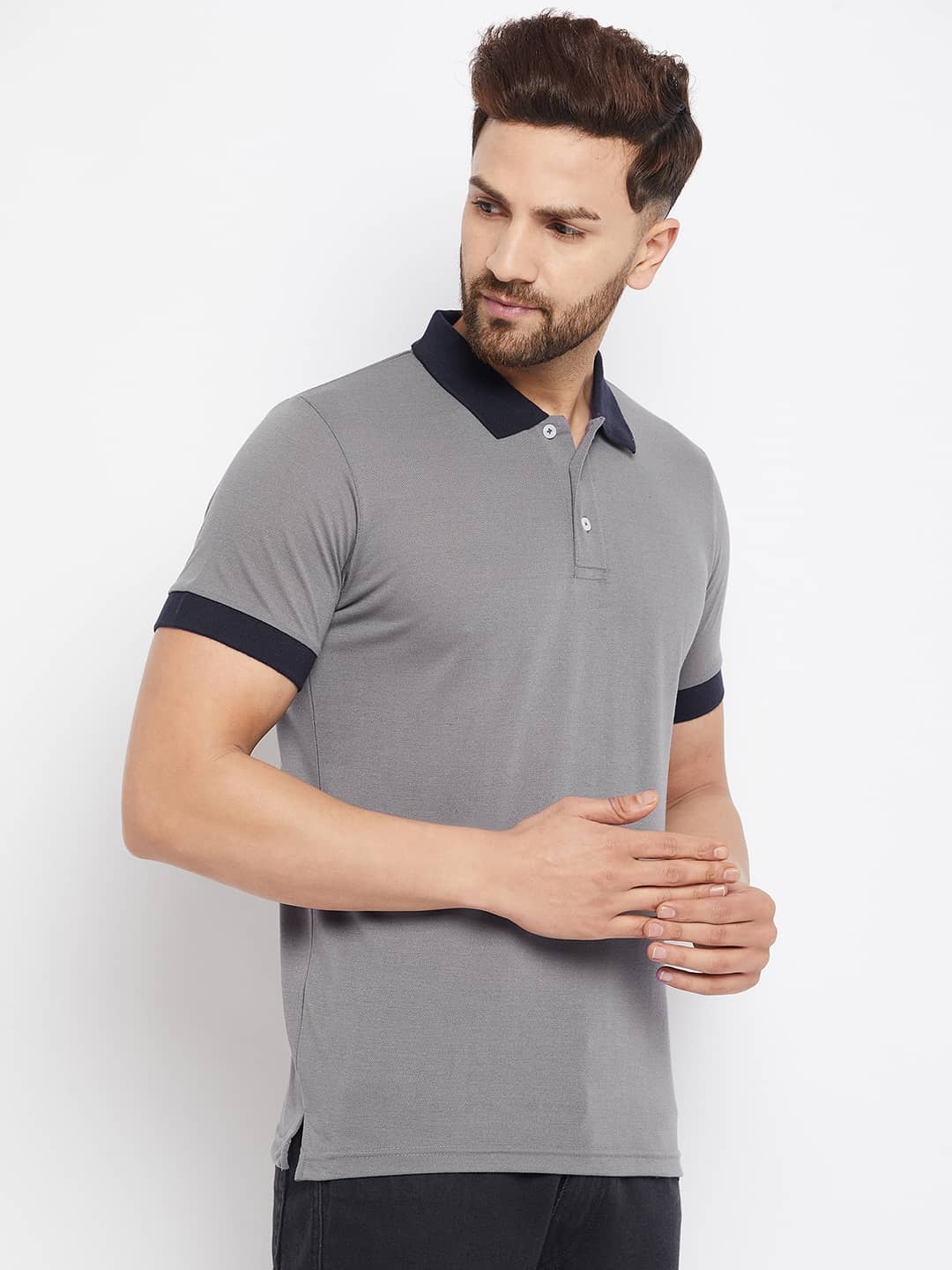 The Million Club Pack of 1 Cotton Blend Regular Fit Solid Half Sleeves Men's Polo T Shirt ( Grey )