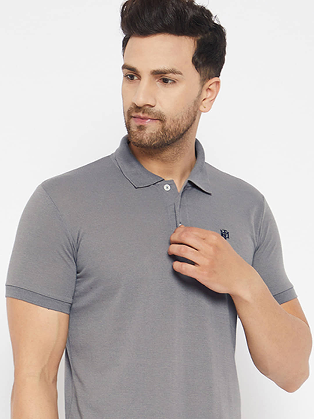 The Million Club Pack of 1 Cotton Blend Regular Fit Solid Half Sleeves Men's Polo T Shirt ( Grey )