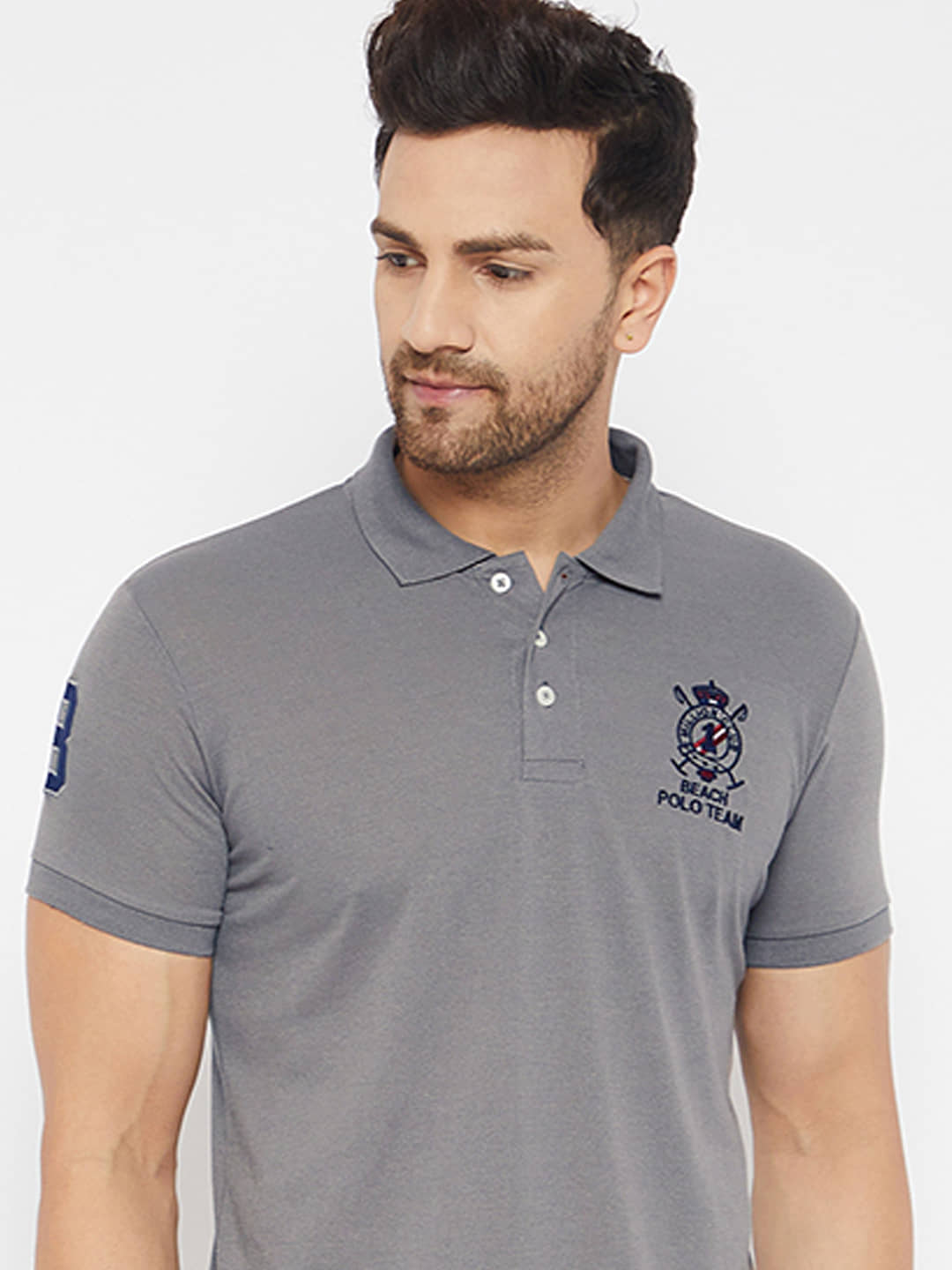 The Million Club Pack of 1 Cotton Blend Regular Fit Printed Half Sleeves Men's Polo T Shirt ( Grey )