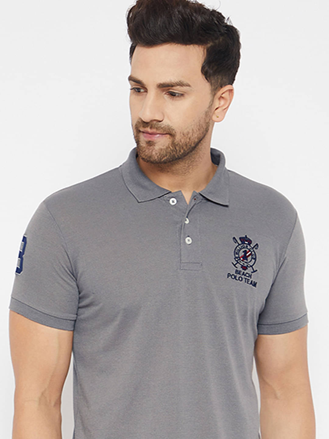     			The Million Club Pack of 1 Cotton Blend Regular Fit Printed Half Sleeves Men's Polo T Shirt ( Grey )
