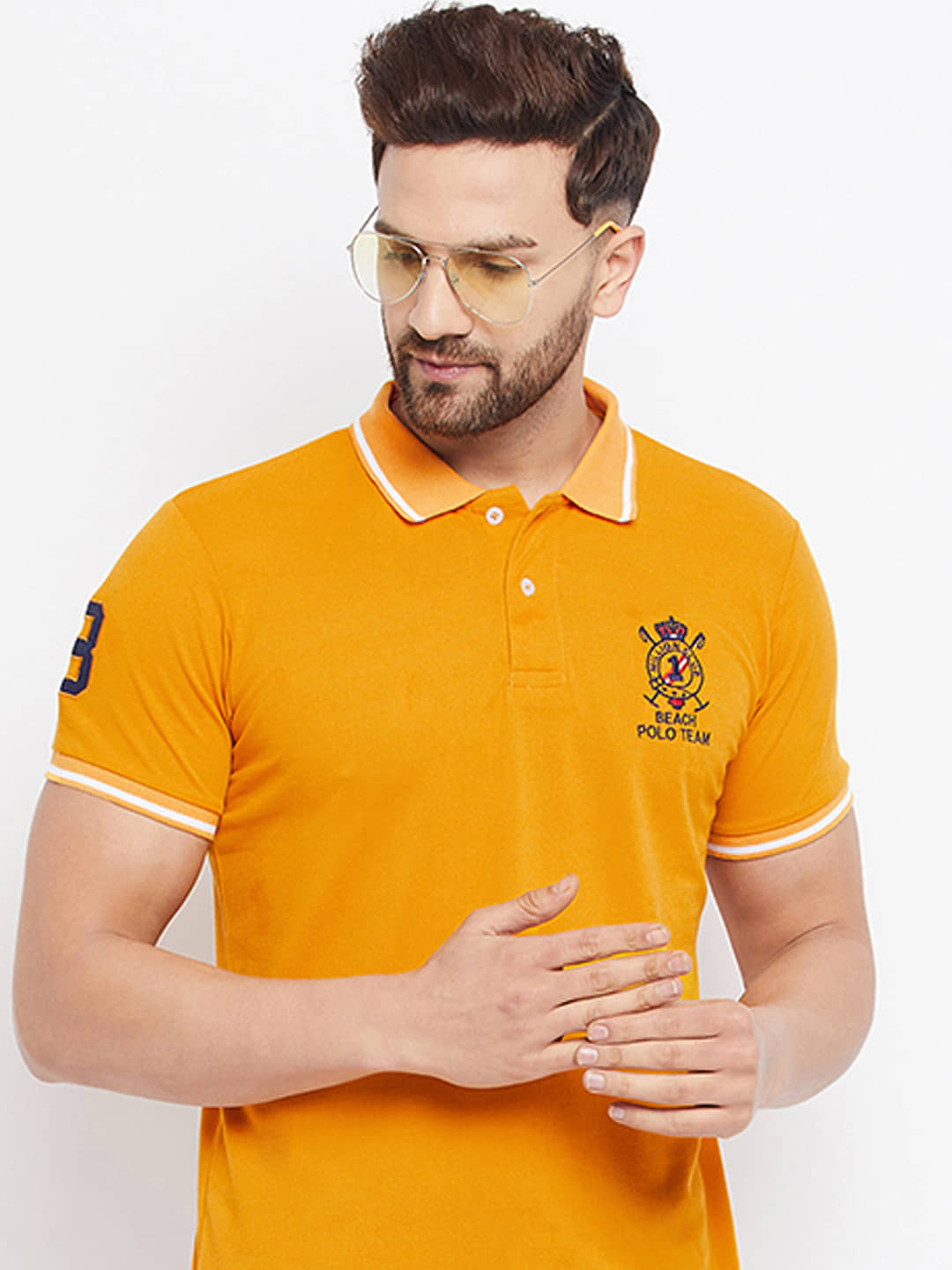 The Million Club Pack of 1 Cotton Blend Regular Fit Printed Half Sleeves Men's Polo T Shirt ( Mustard )