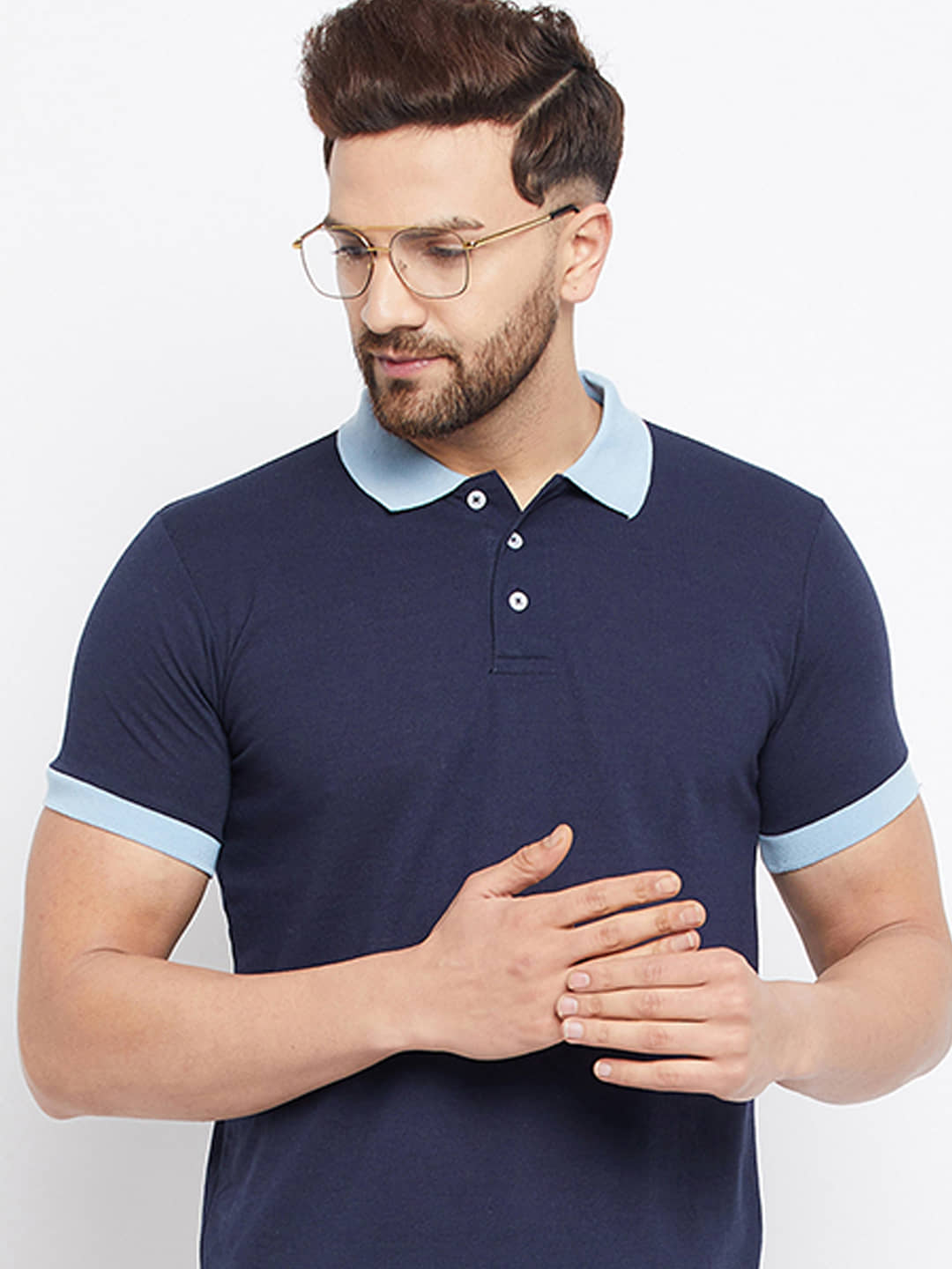The Million Club Pack of 1 Cotton Blend Regular Fit Solid Half Sleeves Men's Polo T Shirt ( Navy )