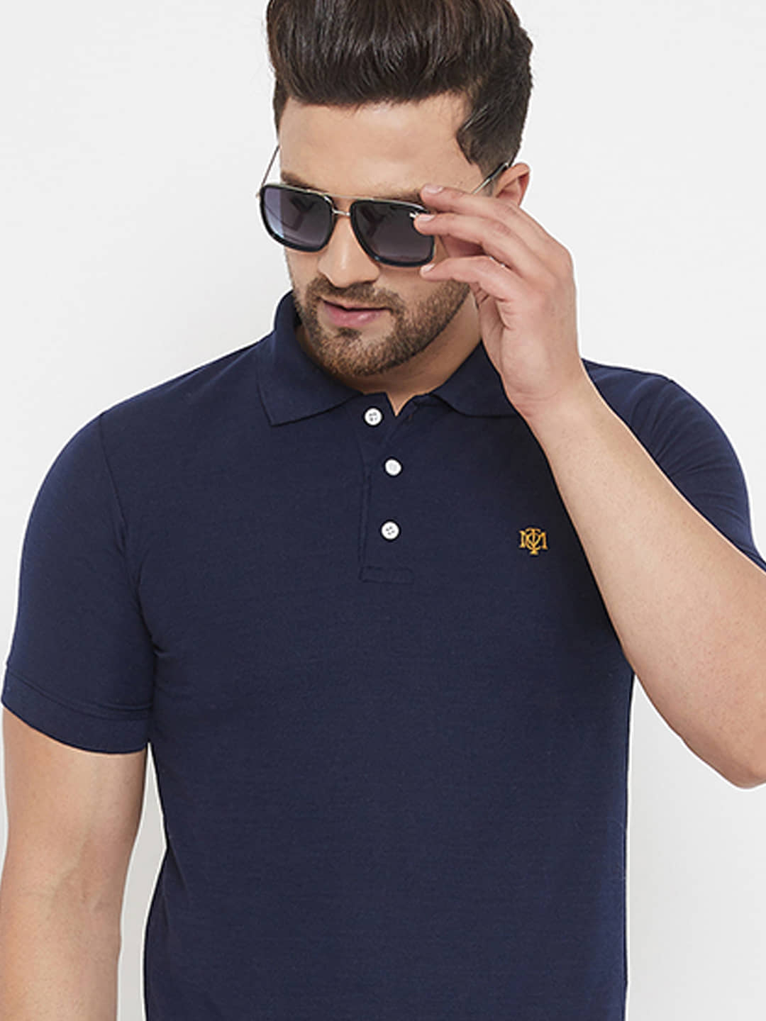 The Million Club Pack of 1 Cotton Blend Regular Fit Solid Half Sleeves Men's Polo T Shirt ( Navy )