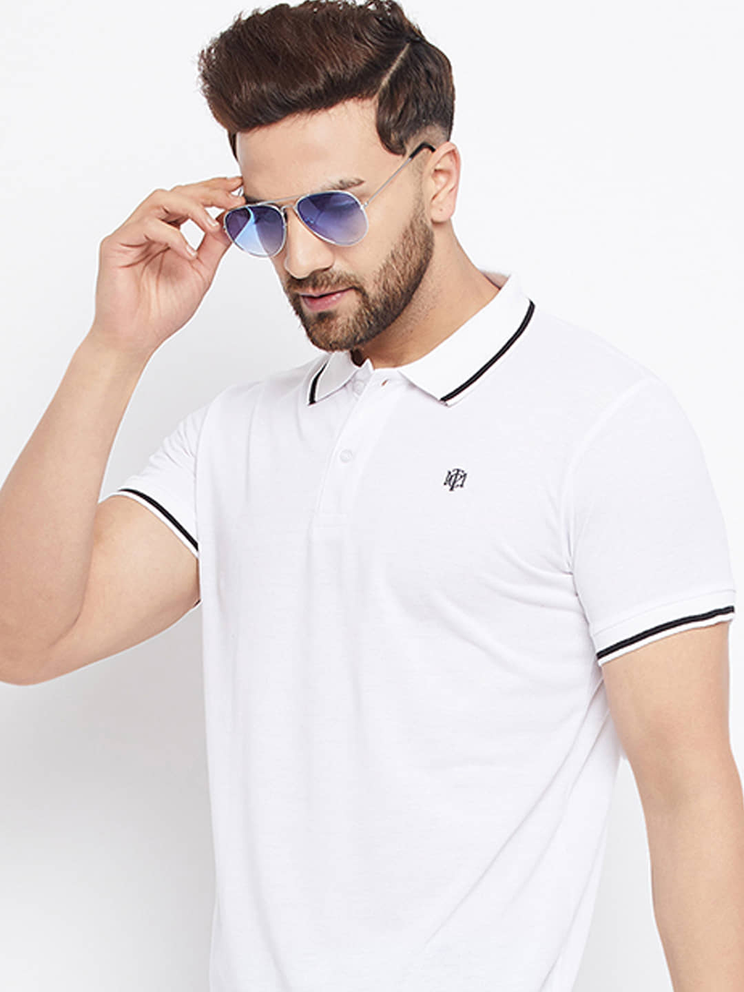 The Million Club Pack of 1 Cotton Blend Regular Fit Solid Half Sleeves Men's Polo T Shirt ( White )
