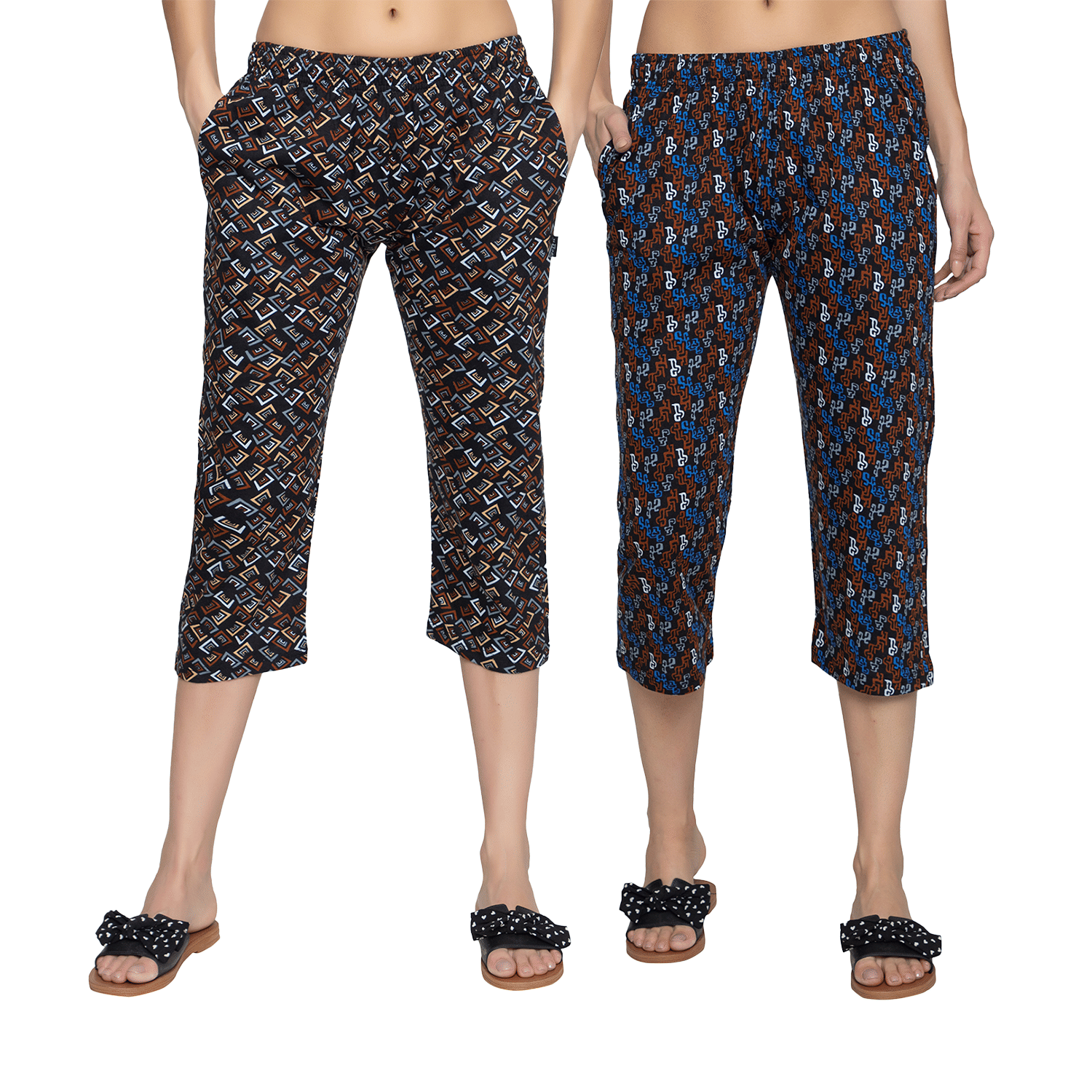     			Zeffit Cotton Capris - Multi Color Pack of 2