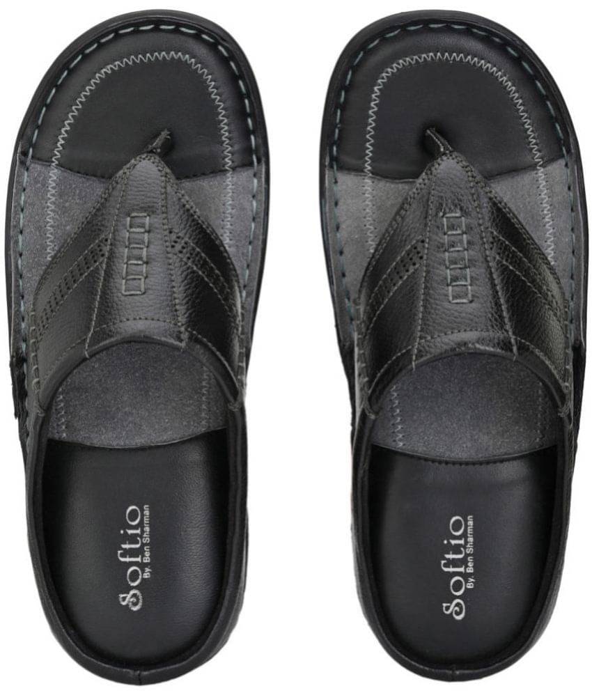     			softio - Black Men's Leather Slipper