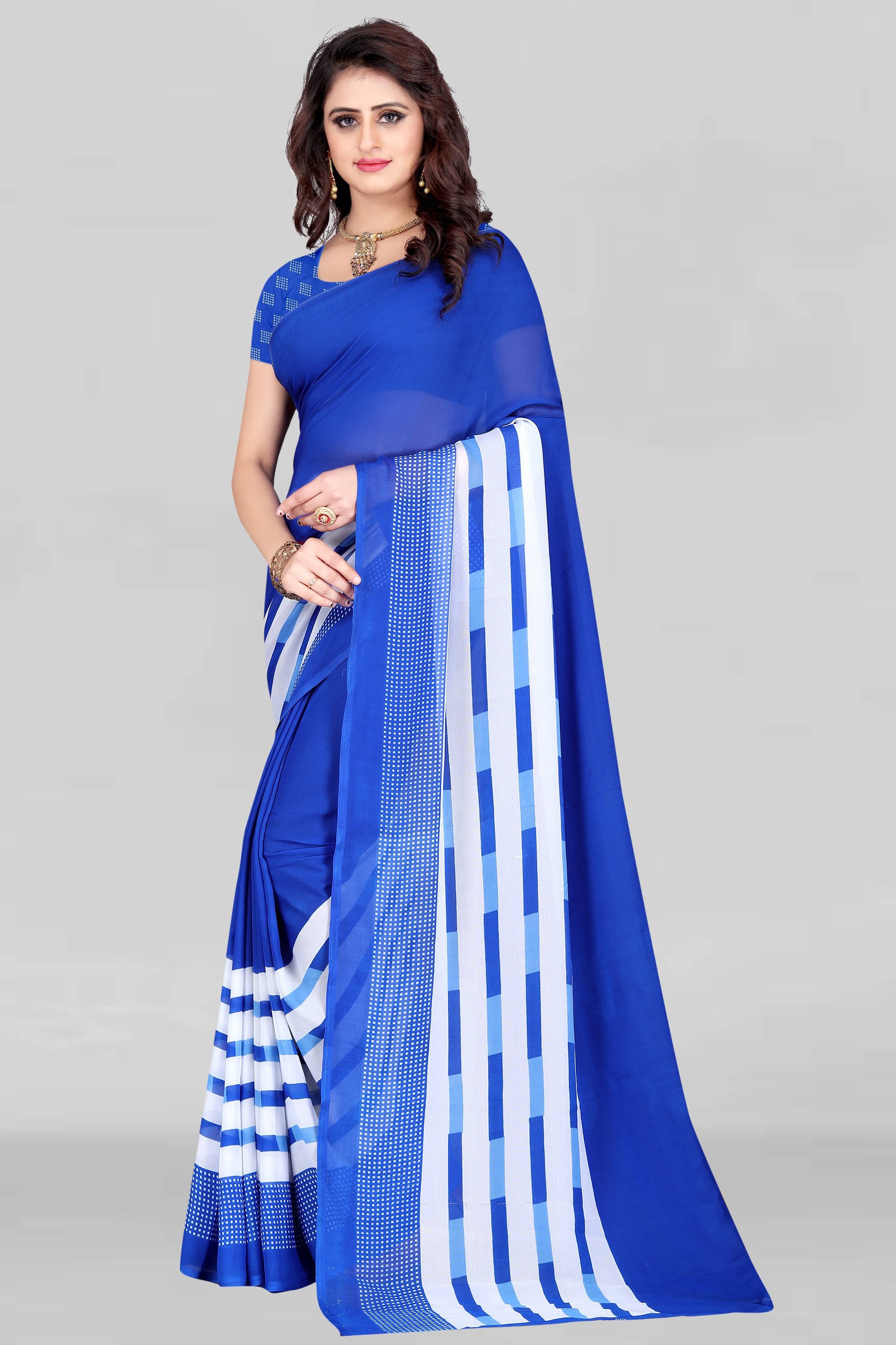 LEELAVATI Georgette Printed Saree With Unstitched Blouse Piece ( Blue ) LEELAVATI Georgette Printed Saree With Unstitched Blouse Piece ( Blue )