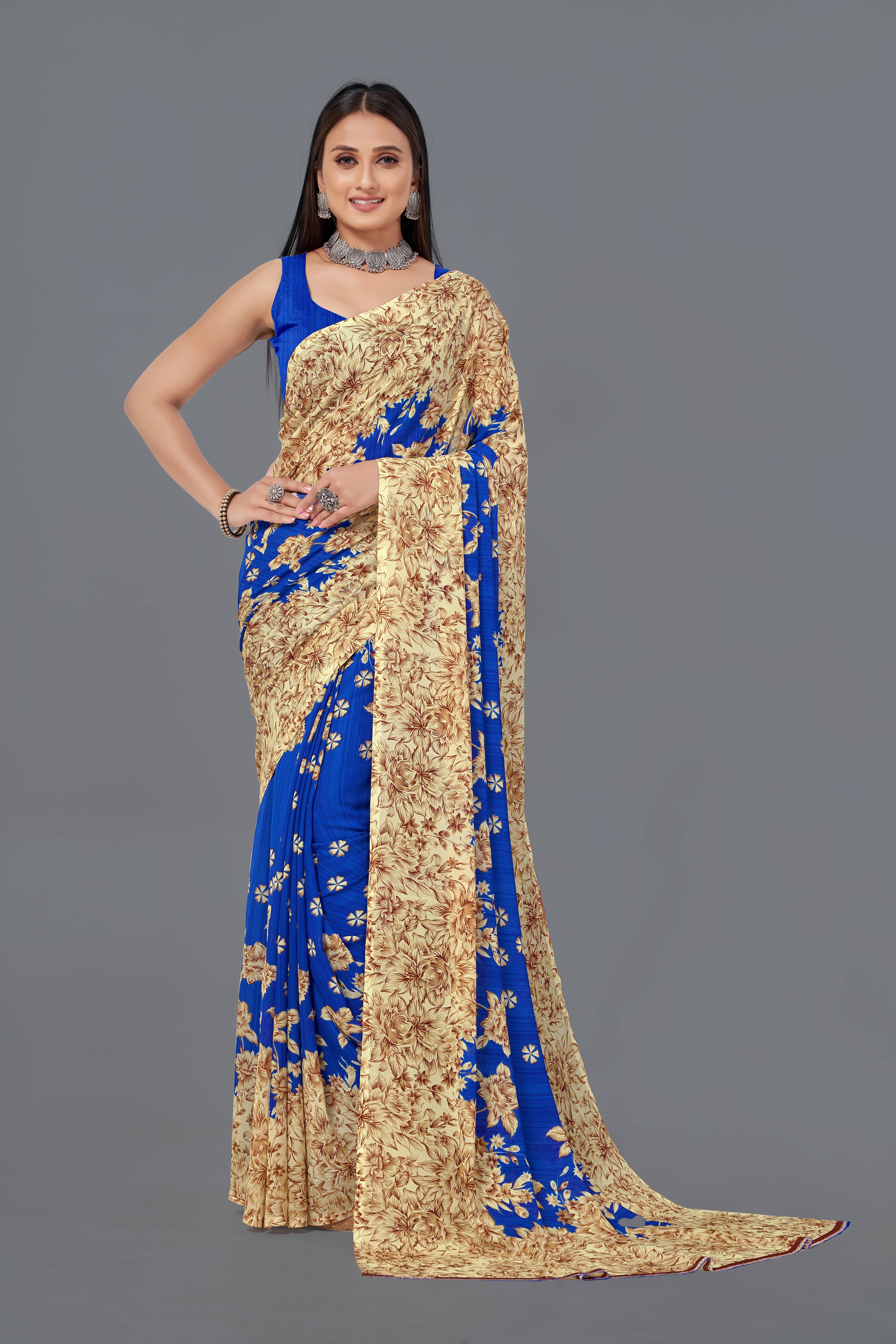     			LEELAVATI Georgette Printed Saree With Unstitched Blouse Piece ( Blue )