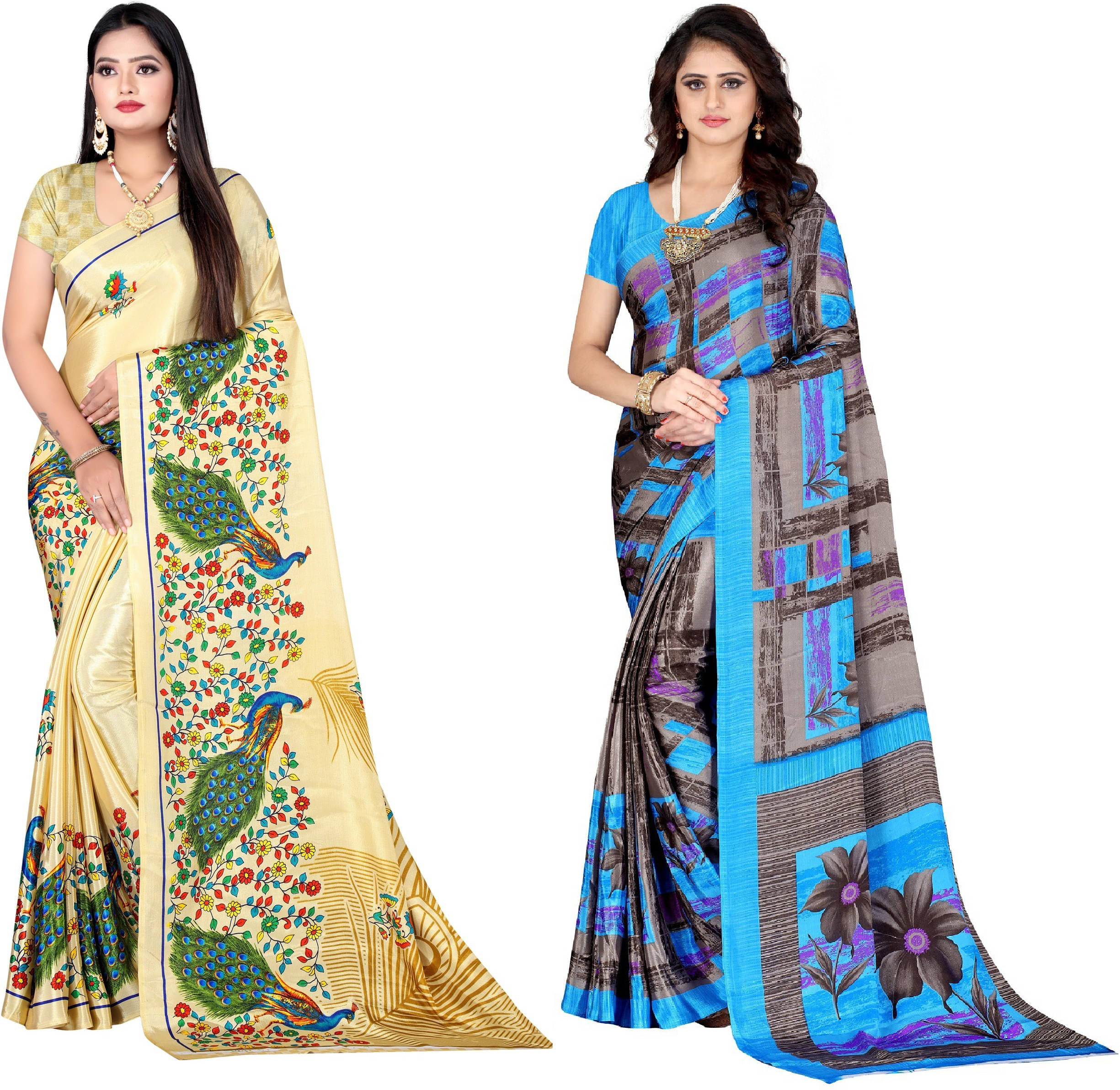 LEELAVATI Crepe Printed Saree With Unstitched Blouse Piece ( Multicolor ) LEELAVATI Crepe Printed Saree With Unstitched Blouse Piece ( Multicolor )
