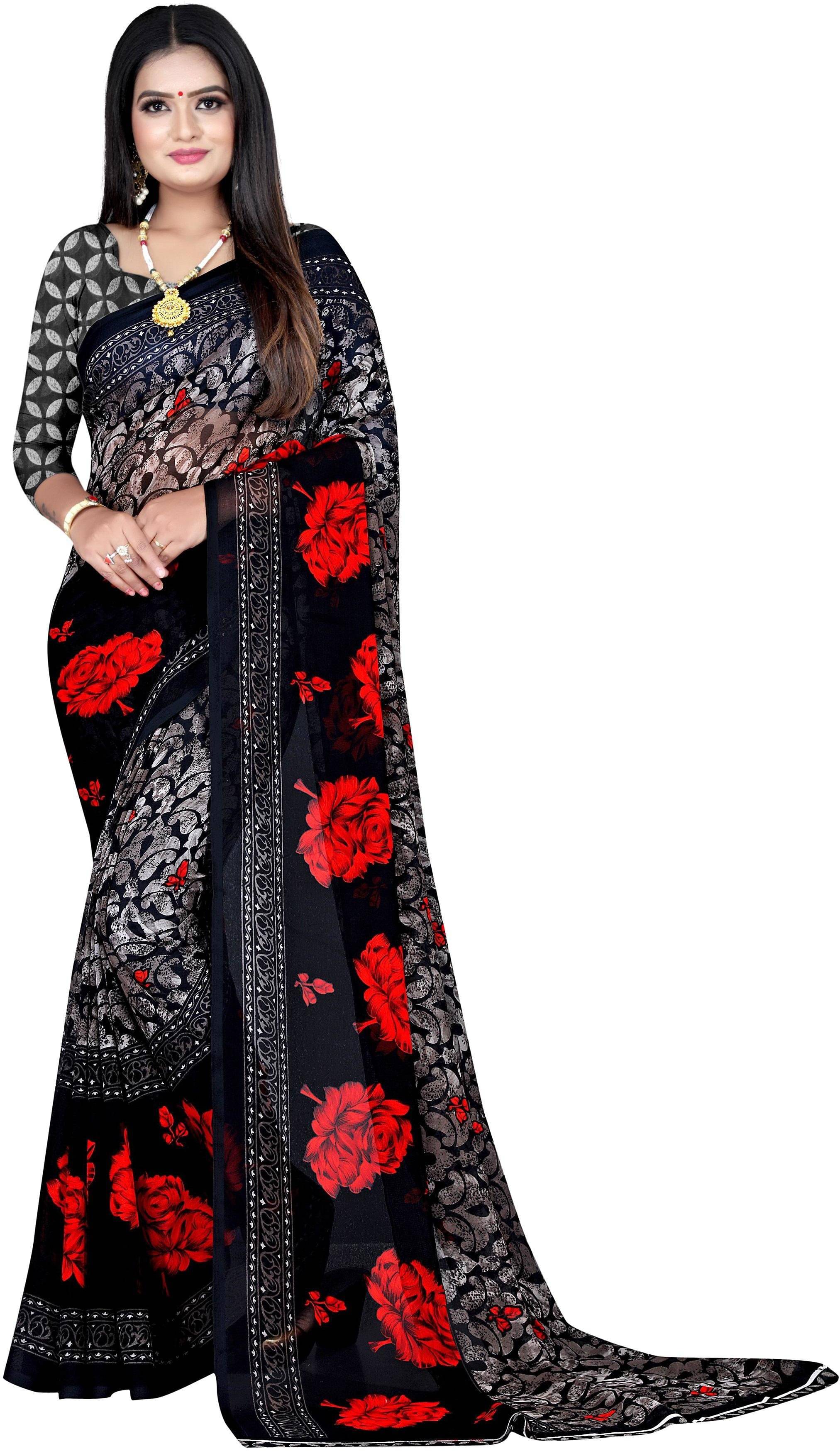     			LEELAVATI Georgette Printed Saree With Unstitched Blouse Piece ( Multicolor )