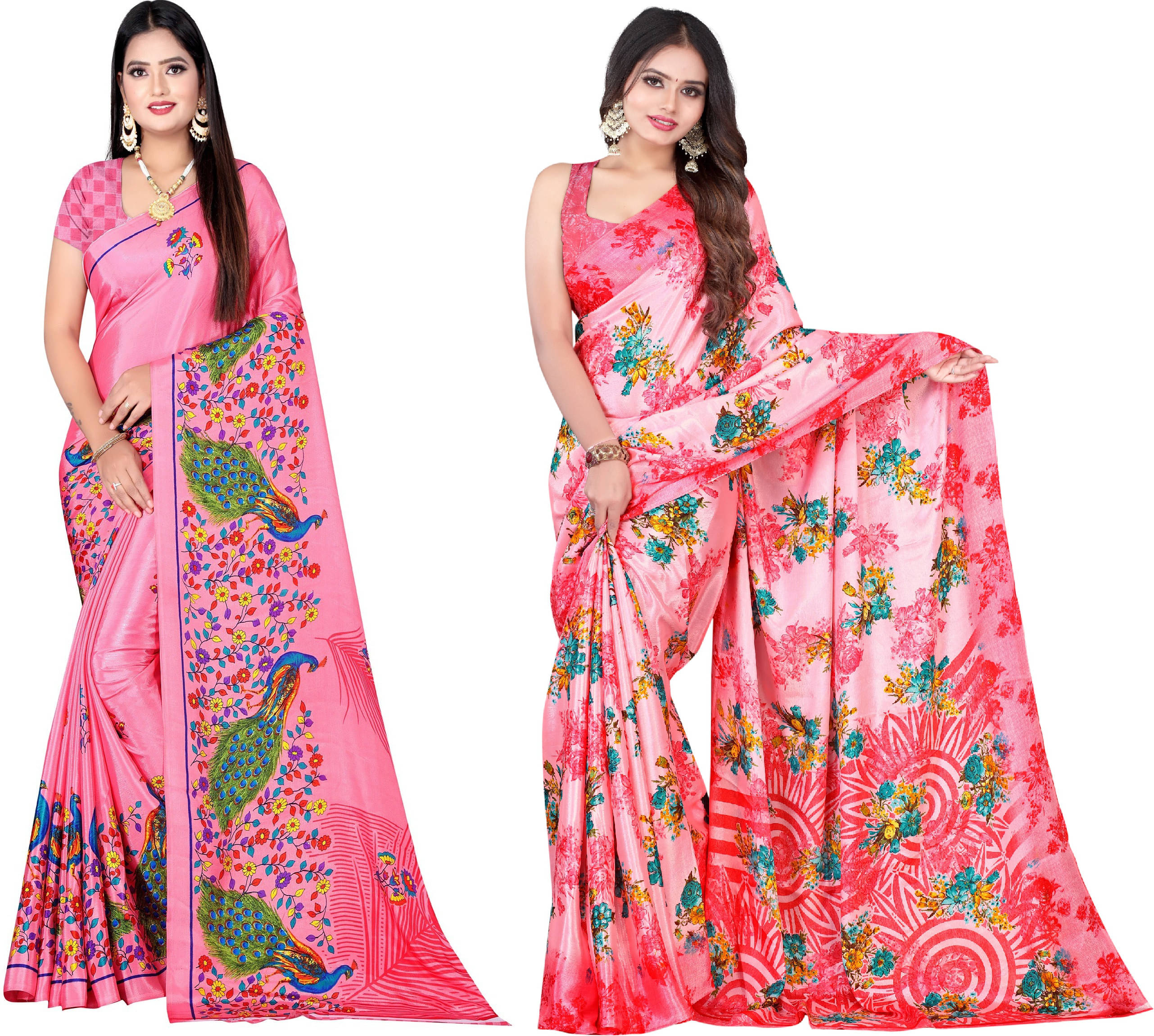 LEELAVATI Crepe Printed Saree With Unstitched Blouse Piece ( Pink ) LEELAVATI Crepe Printed Saree With Unstitched Blouse Piece ( Pink )